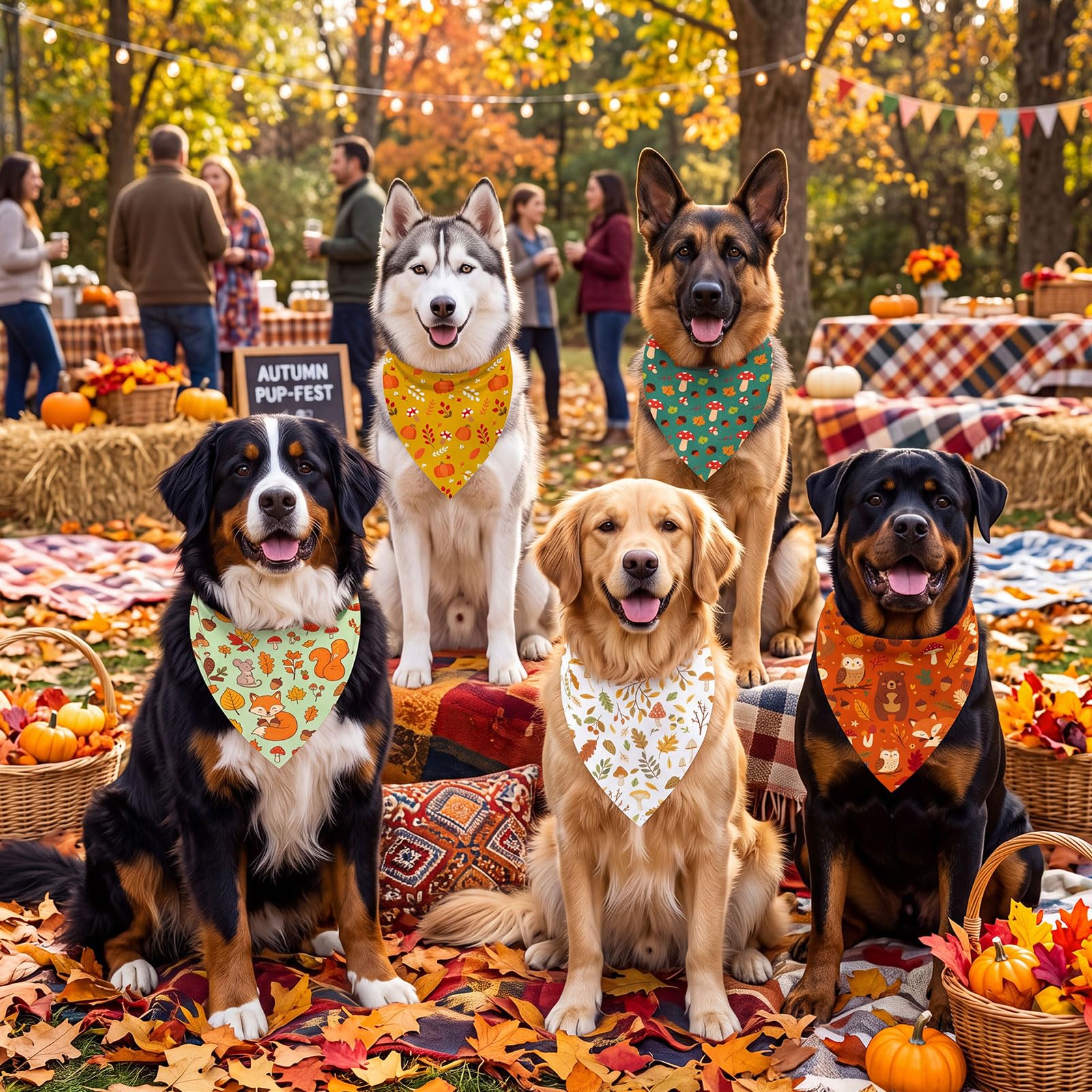 Abbylike Lot de 50 bandanas d'automne pour chien en vrac, feuille d'automne, citrouille, gland champignon | Ensemble de bavoirs triangulaires pour animaux de compagnie, accessoires photo, 25 styles, 80 x 55 x 55 cm