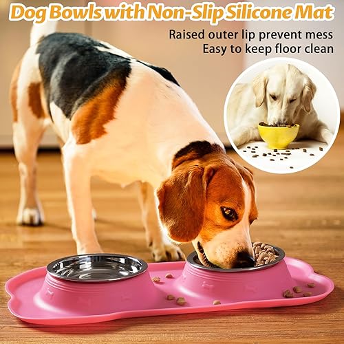 Miniatura 6 de Hubulk Pet Dog Bowls 2 Stainless Steel Dog Bowl with No Spill Non-Skid Silicone Mat + Pet Food Scoop Water and Food Feeder Bowls for Feeding Small