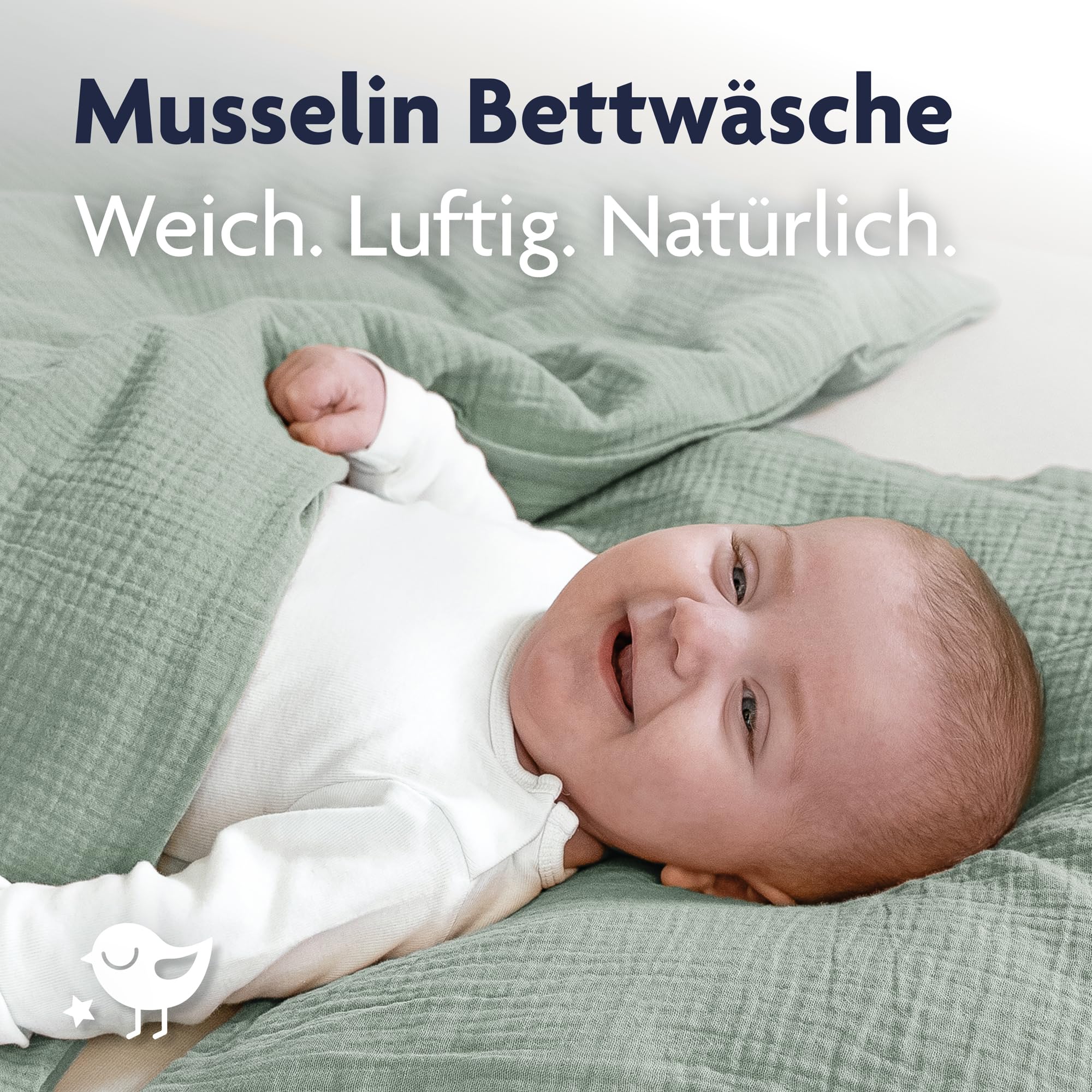 Julius Zöllner Musselin Kinderbettwäsche 100x135 + 40x60 cm | 2-teiliges Set aus Deckenbezug und Kissenbezug aus 100% Baumwollmusselin | Oeko-TEX Standard 100 | grün