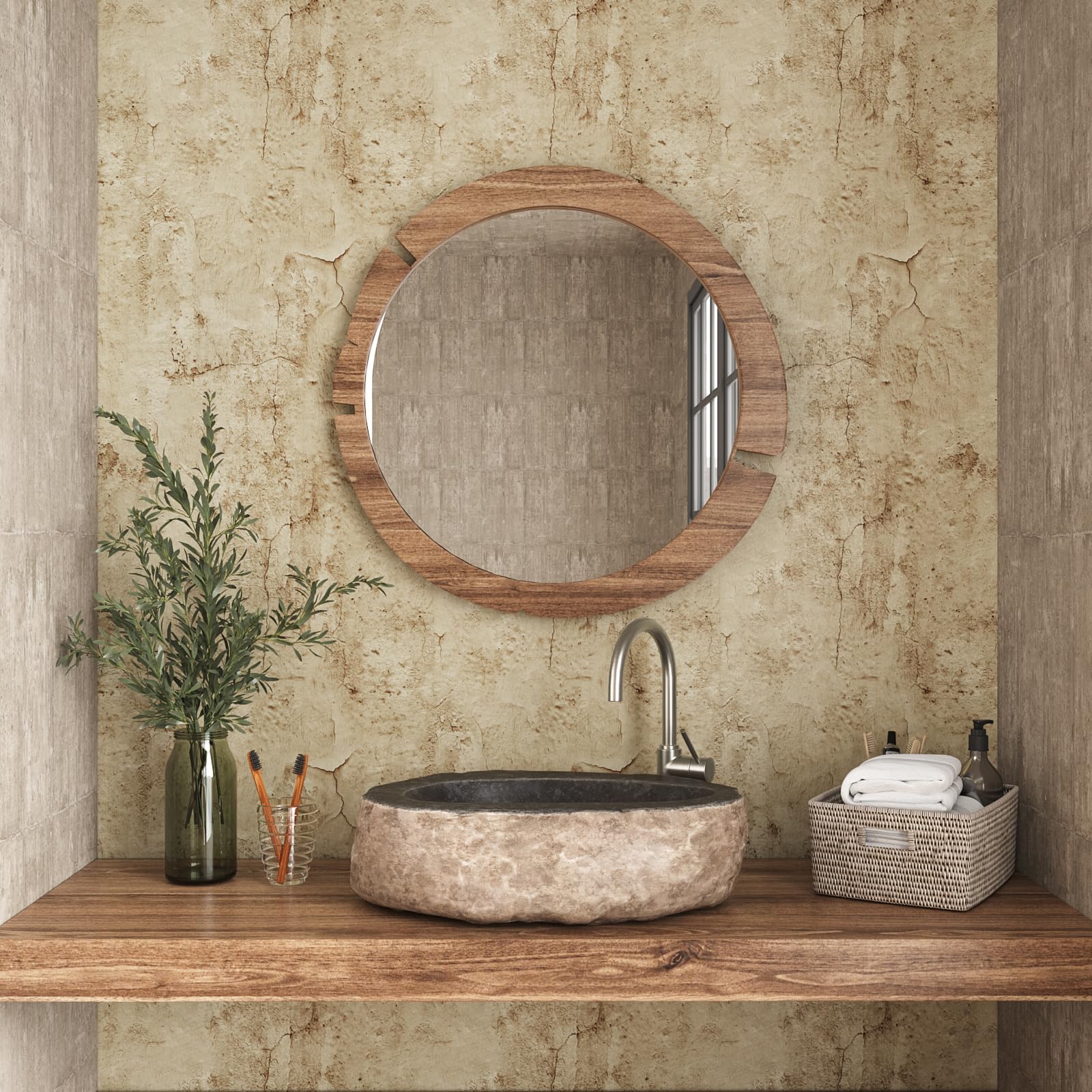 VEELIKE Aged Tan Concrete Wallpaper Peel and Stick Textured Distressed Concrete Look Wallpaper for Bedroom Living Room Bathroom Industrial Concrete Contact Paper Removable Waterproof 40cmx300cm - Image 3