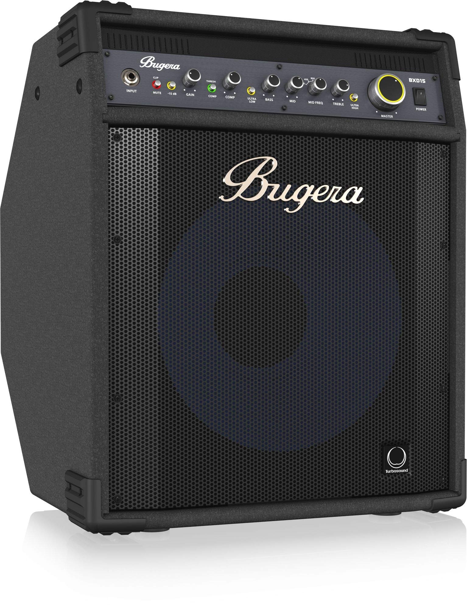Bugera BXD15A 1000 Watt Bassverstärker mit Original 15" Turbosound Alu-Cone Lautsprecher, MOSFET Preamp, Kompressor und DYNAMIZER Technologie