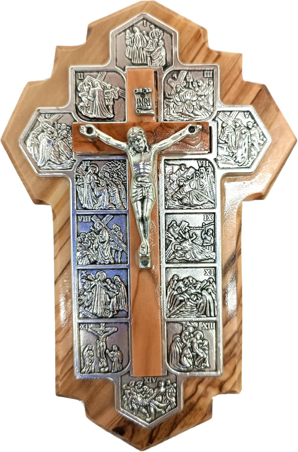 Zuluf 13.5" Olive Wood Lord’s Prayer Wall Cross Christian Spiritual Gift from Israel Bethlehem Holy Land CRS105Z