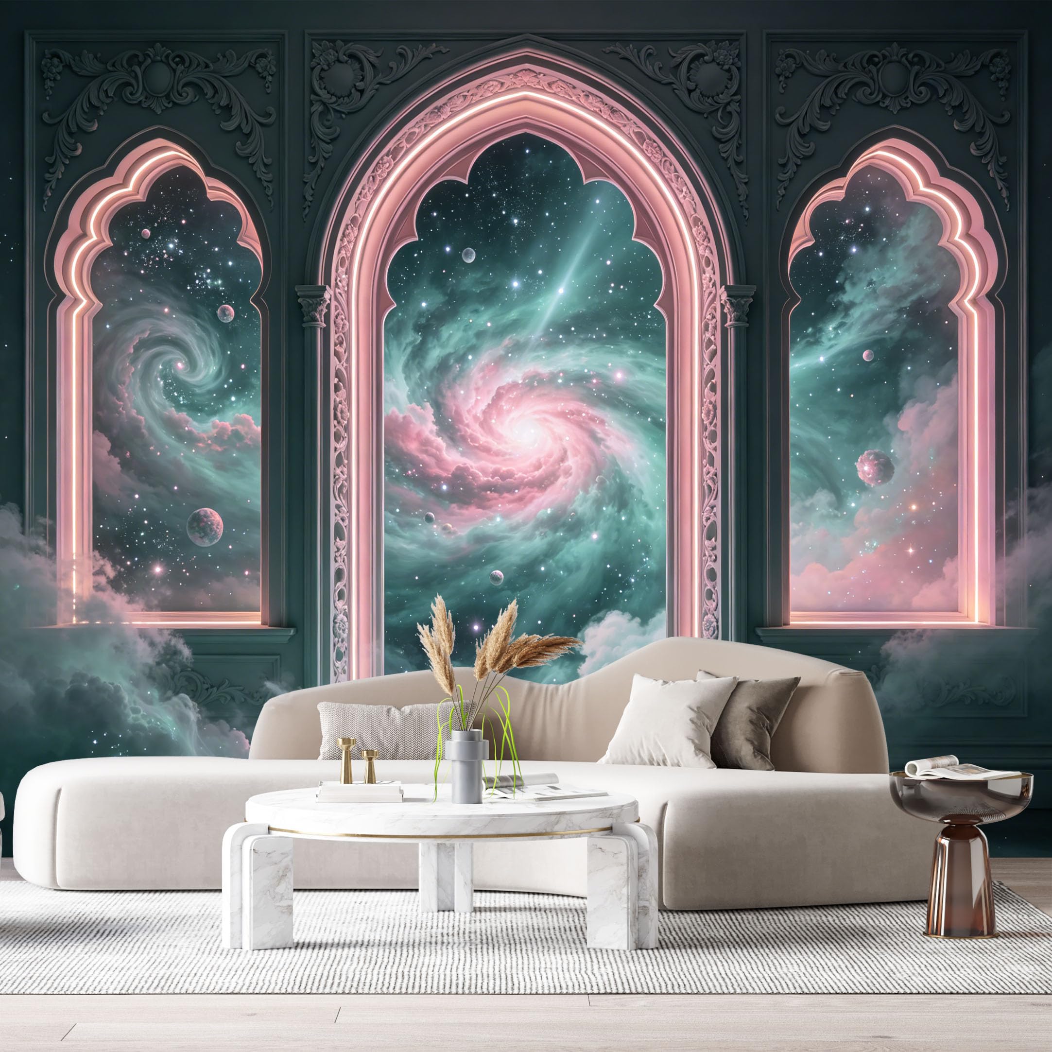 Custom Size Wall Murals Space Galaxy Nebula Archway 3D Trompe L'Oeil SelfAdhesiveWall Fabric Removable Wallpaper Wall Decor for Living Room Bedroom Bathroom