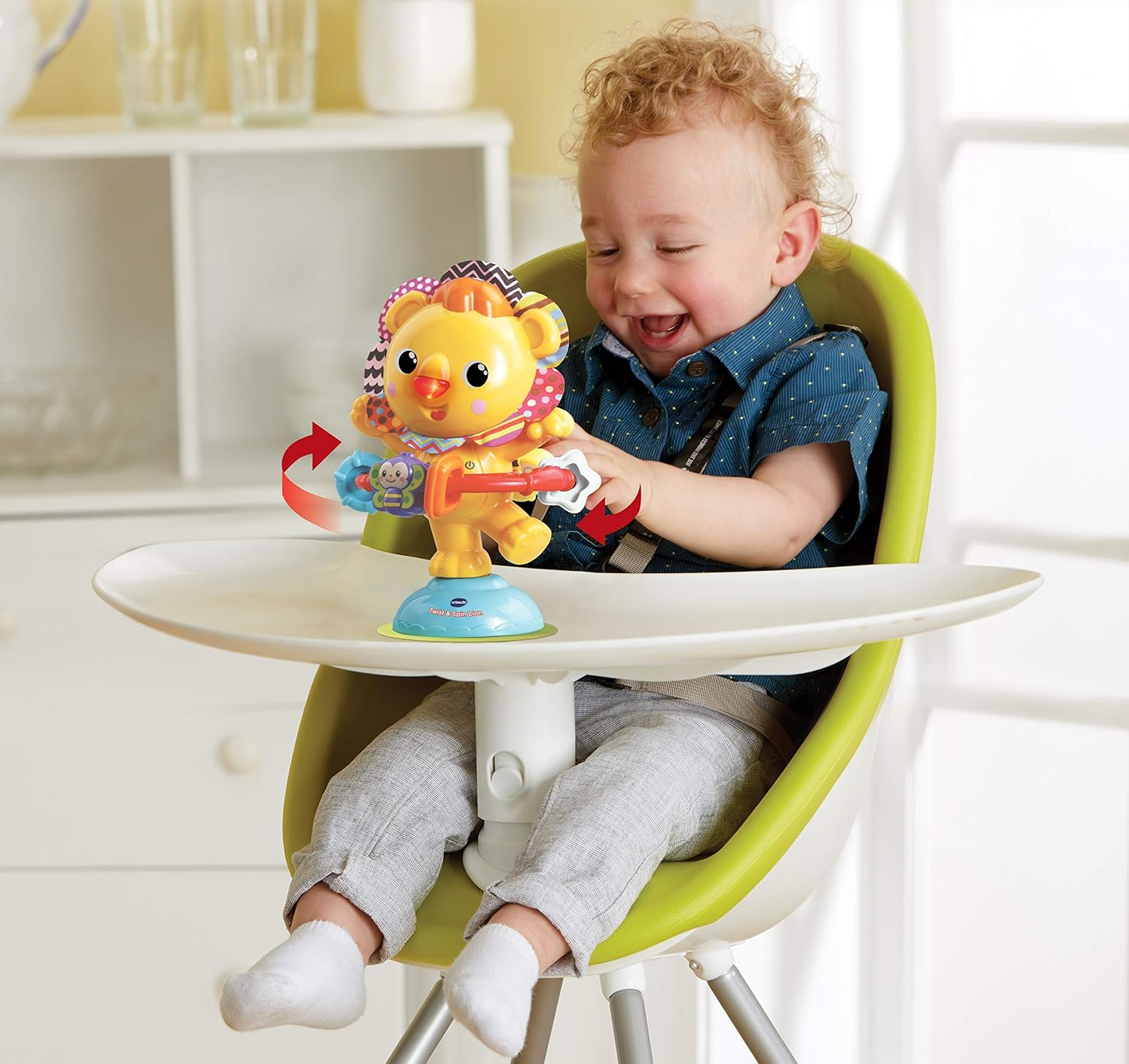 VTech Twist and Spin Lion, Music Toy for Sensory Play, Educational Toys for Kids, Baby Interactive Toy with Lights and Songs, Suction Cup, Suitable for Boys and Girls 6 Months +, English Version