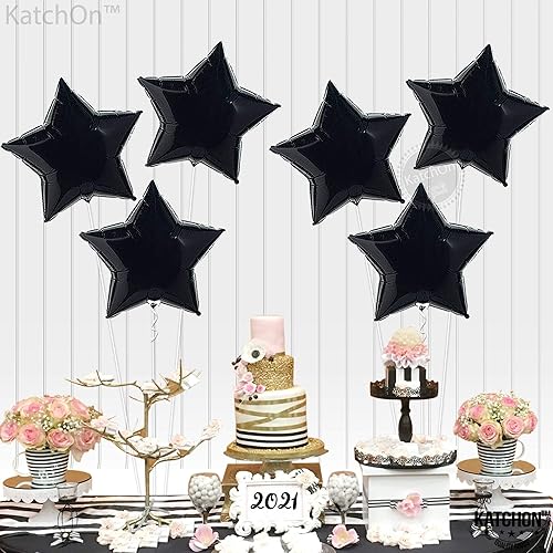Miniatura 3 de KatchOn, Globos de estrella negra, 18 pulgadas, paquete de 6, globos de Mylar negros para decoración de fiesta negra, globos de graduación, globos