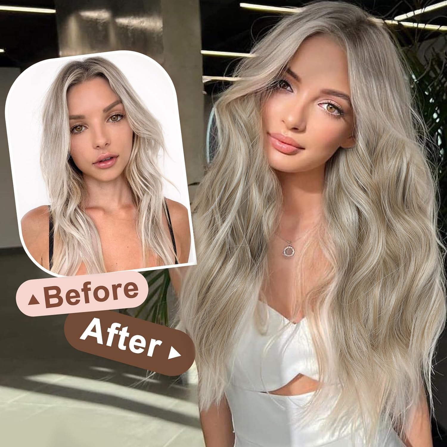 Ms TAj Ash Blonde Halo Hair Extensions 16 inch with Adjustable Size Removable Clips Invisible Secret Synthetic Curly Hairpiece for Women… - Image 2