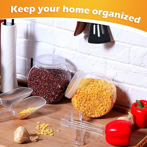 Miniatura 4 de Sunnyray 6 juegos de tarros de plástico para dulces de 51 onzas para bufé de dulces con tapas, tarros de barra transparente con cucharas y pinzas,