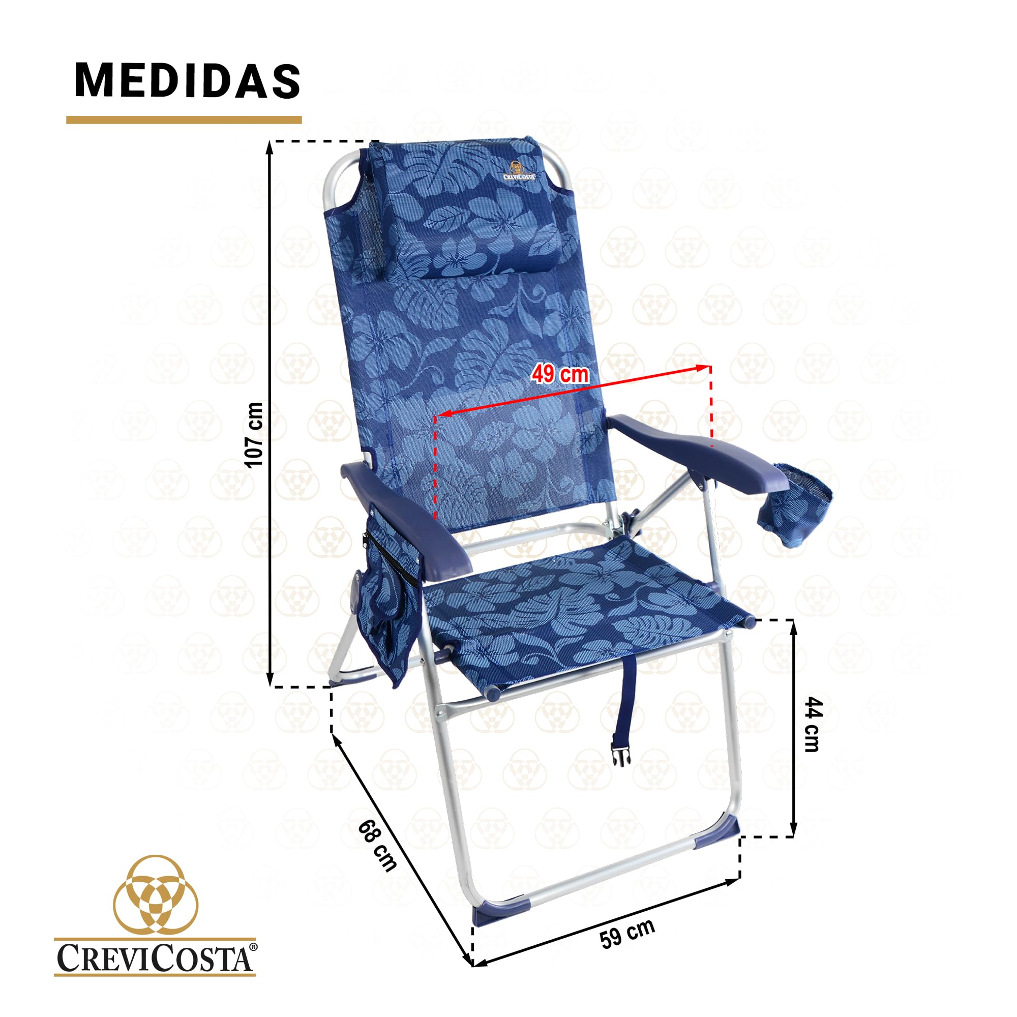 CREVICOSTA QUALITY MARK MARCAS DE CALIDAD Palmera 2081-3. Chaise de Plage Pliable avec accoudoirs et 8 Positions. Portable par sa Pratique Sac-Sac à Dos (Flowers)