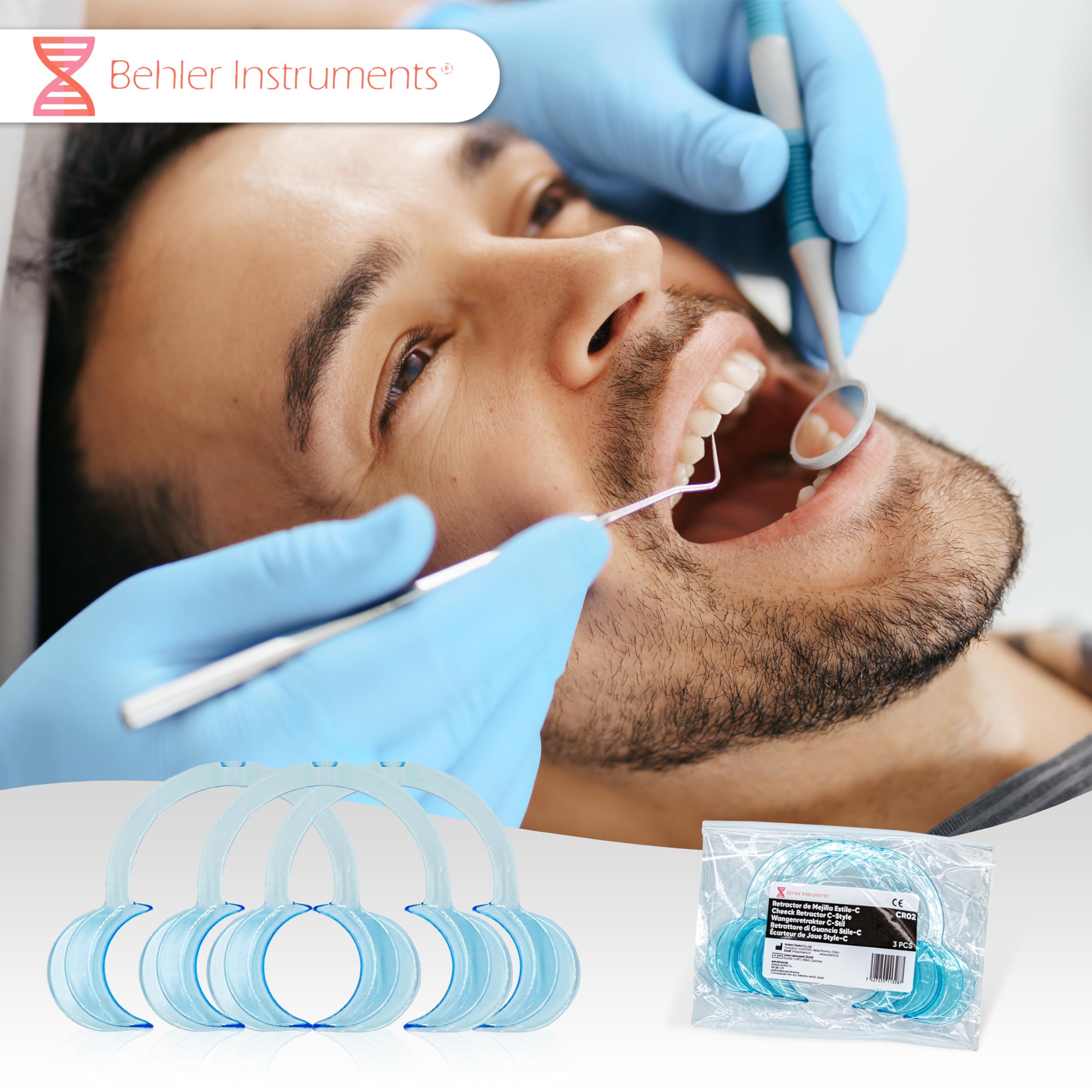 Retractor dental en forma de C para adultos – Pack de 3 abre bocas – Separadores de mejillas y labios, material de grado médico, reutilizables y esterilizables