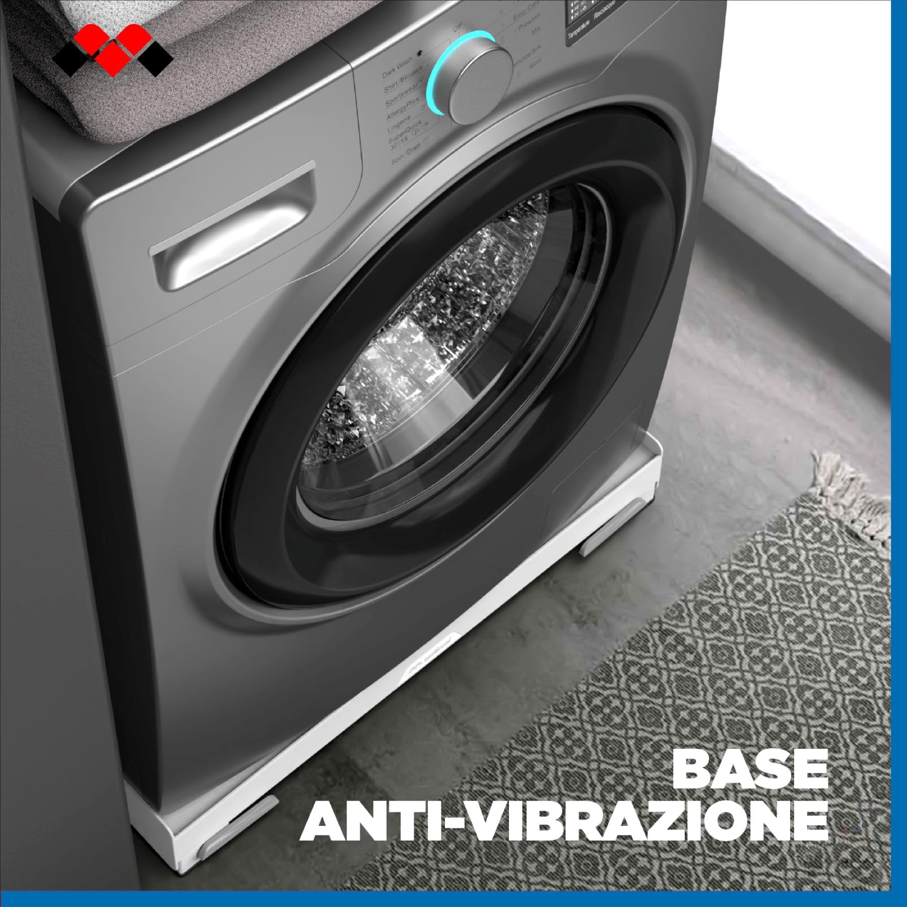 Meliconi Base Move Evo, Base per Lavatrice e Asciugatrice Anti-Vibrazione con Ruote e Freni, Compatibile con Lavatrici e Asciugatrici 60 cm, Portata 250 Kg, Made in Italy, Bianco