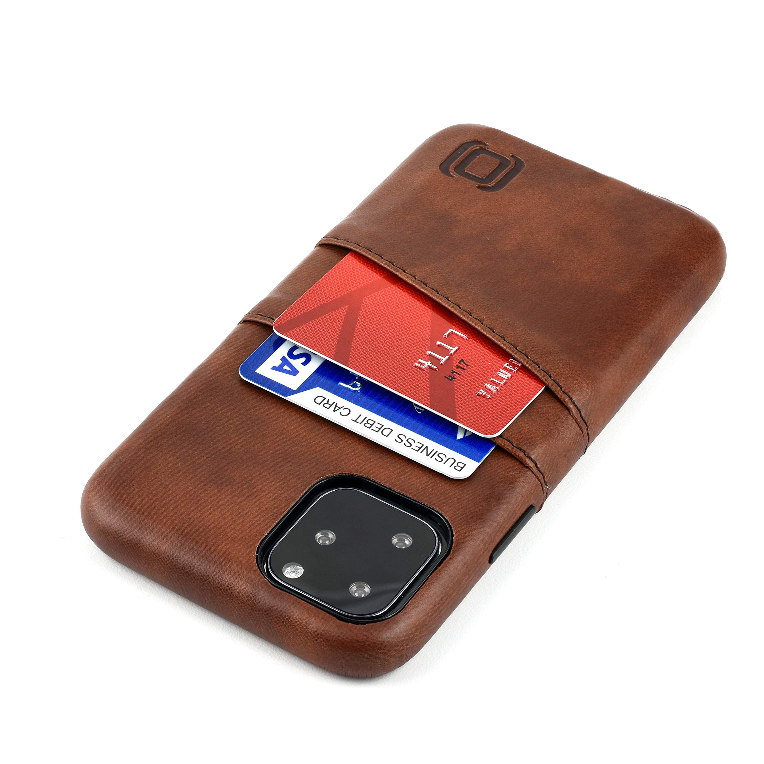 Dockem iPhone 11 Pro Wallet Case: Built-in Metal Plate for Magnetic Mounting & 2 Credit Card Holder Slots (5.8" Exec M2, Synthetic Leather, Brown)