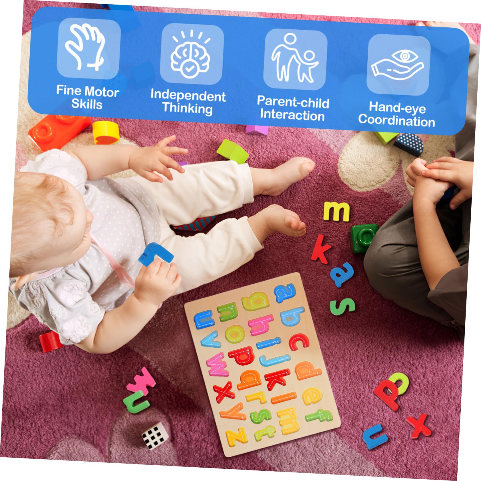 Toyvian Jeu de Puzzles Bois Alphabet Lettres Minuscules pour Garçon Fille Âge Préscolaire 3 Ans et Plus avec Lettres de A à Z Éducatif