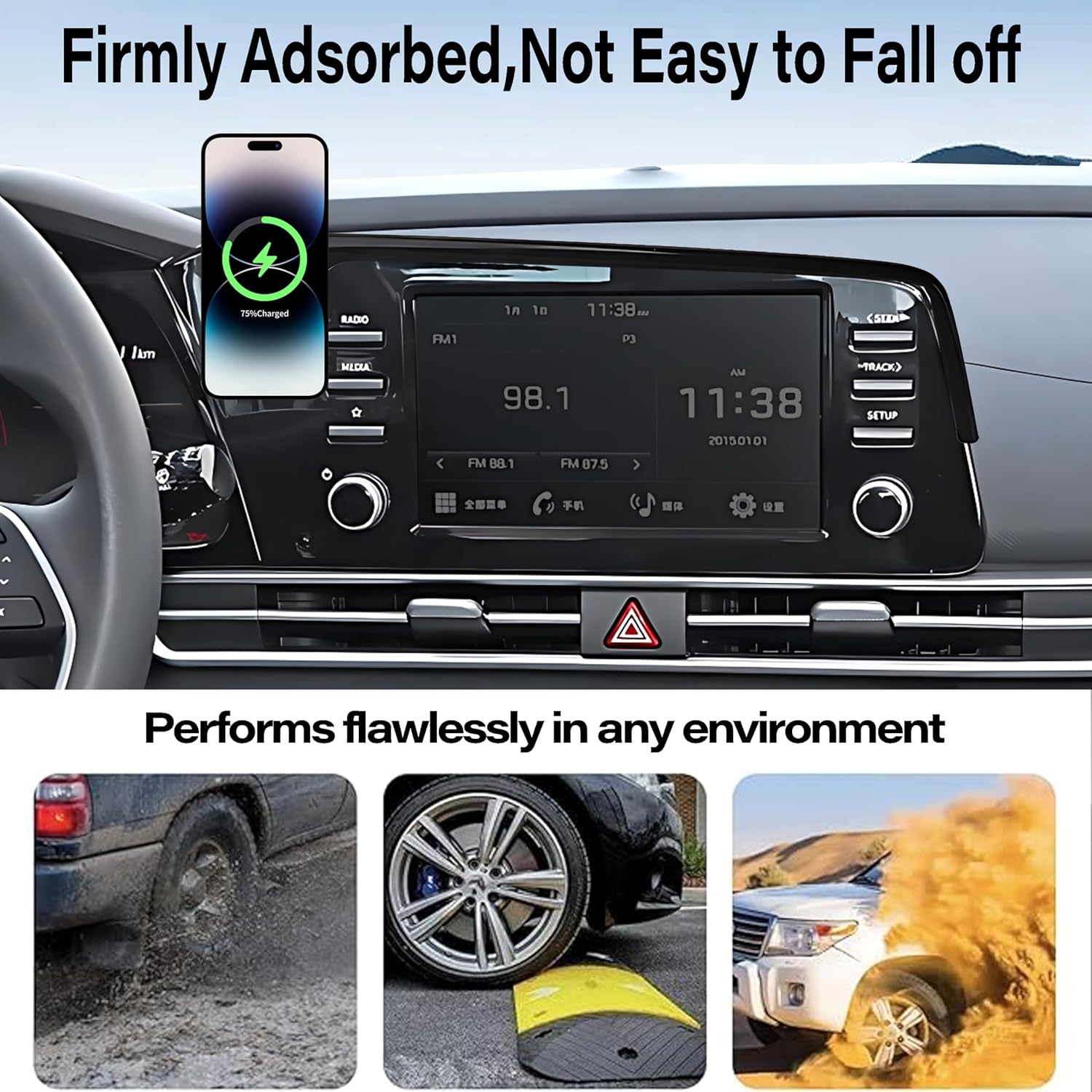 Car Phone Holder for Hyundai Elantra 2021-2025 Accessories Apply to 8/10.25 Inch Touch Screen 15W Fast Wireless Charger Screen Fixed Clip Cell Phone Mount Hands-Free 360 Degree Rotation