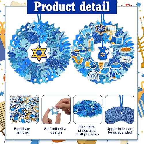 Miniatura 3 de Juego de 448 calcomanías de espuma de Hanukkah, decoraciones de corona de Januka, velas autoadhesivas con purpurina para menorás, velas hexagonales