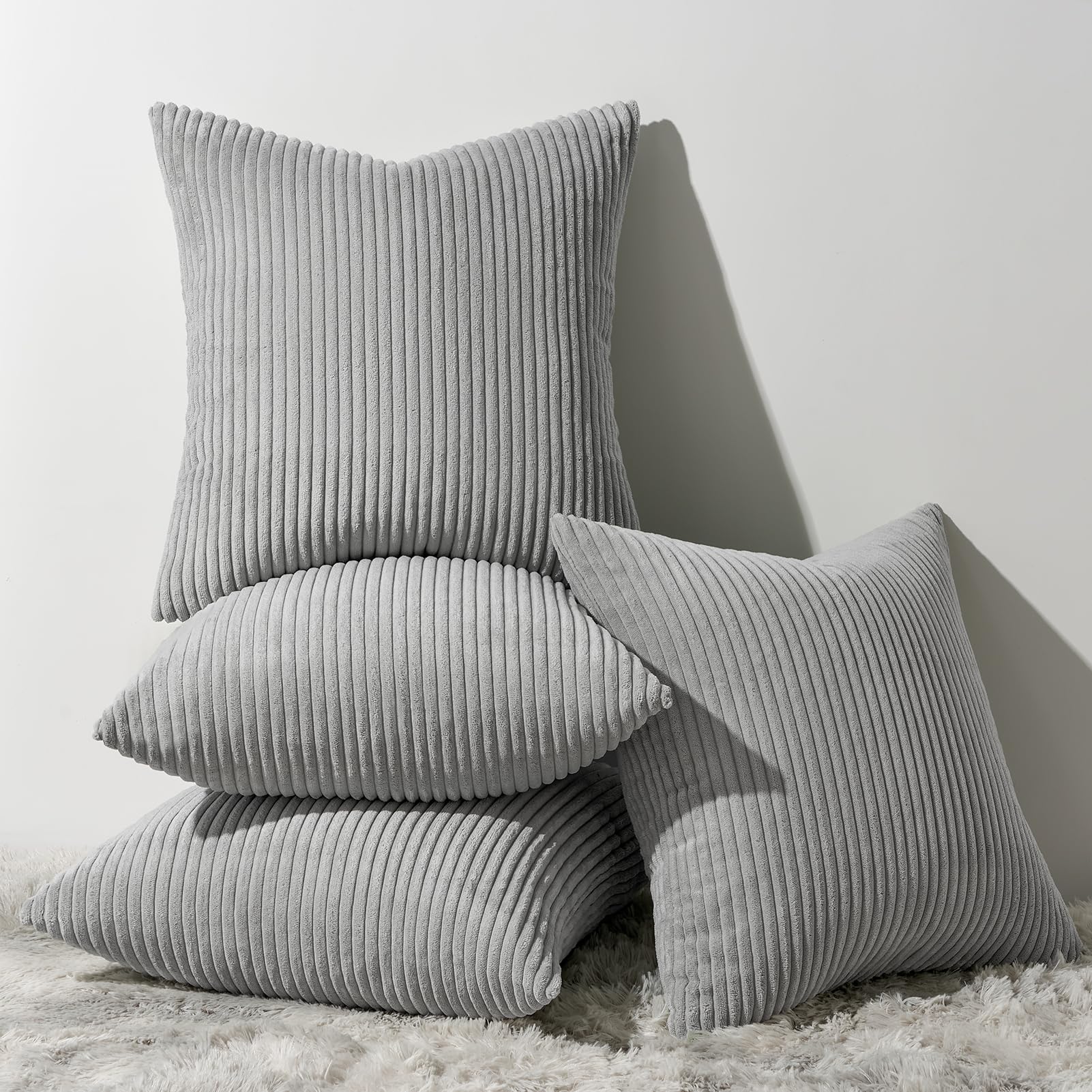 Topfinel Decorative Throw Pillow Covers Cushion Cases, Set of 4 Soft Velvet Modern Double-Sided Designs, Mix and Match for Home Decor, Pillow Inserts Not Included (12x12 inch, Grey) Lightgrey 12" x 12" (Pack of 4)