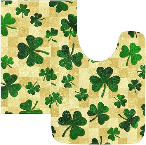 Miniatura 4 de Alfombra de baño de trébol del día de San Patricio, alfombras de baño suaves y absorbentes, lavables a máquina, juego de alfombras de baño