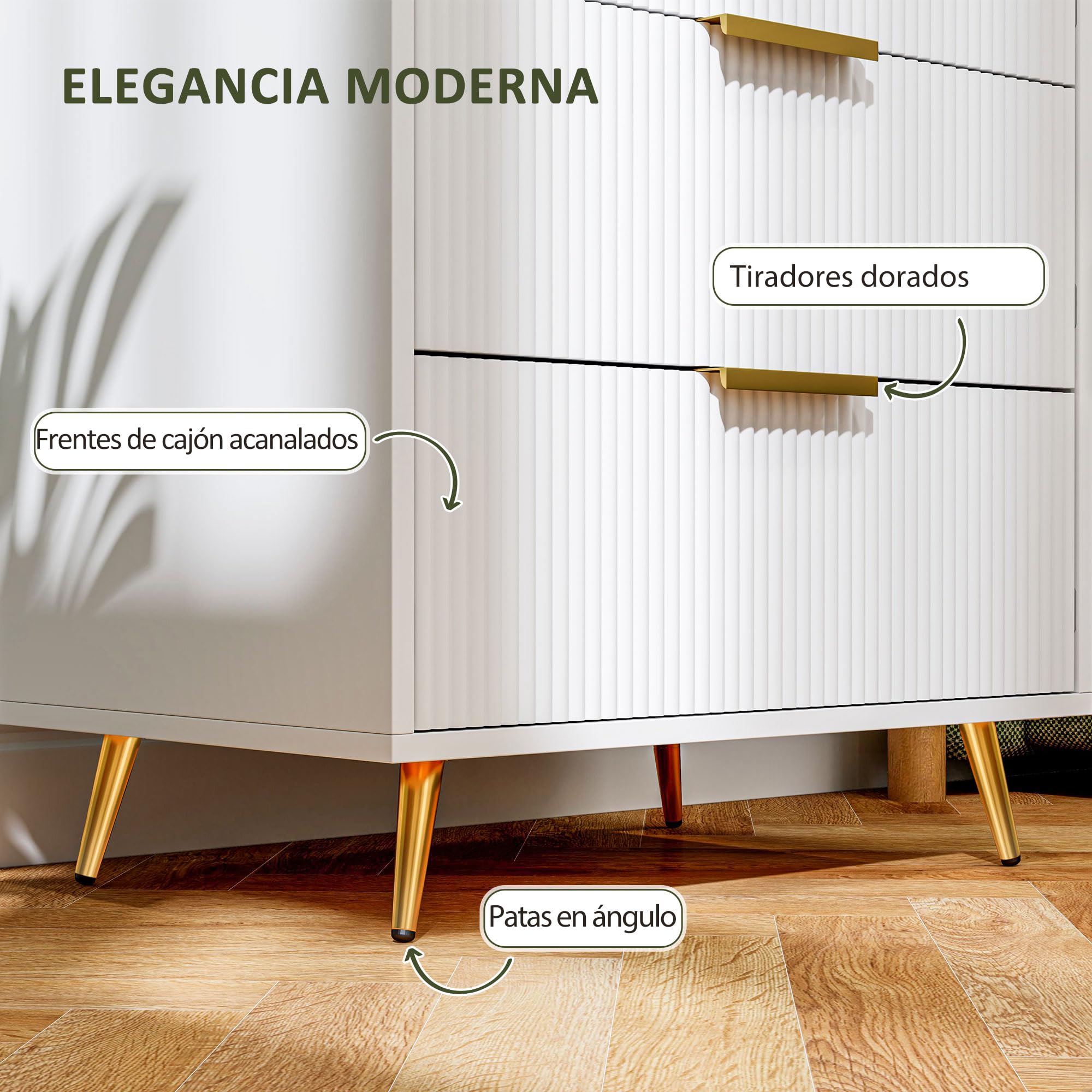 HOMCOM Cómoda con 4 Cajones Frentes con Diseño Ondulado 60x40x90 cm Blanco | Cómoda de Dormitorio Moderno, Anti-vuelco, Cajonera para Salón Pasillo