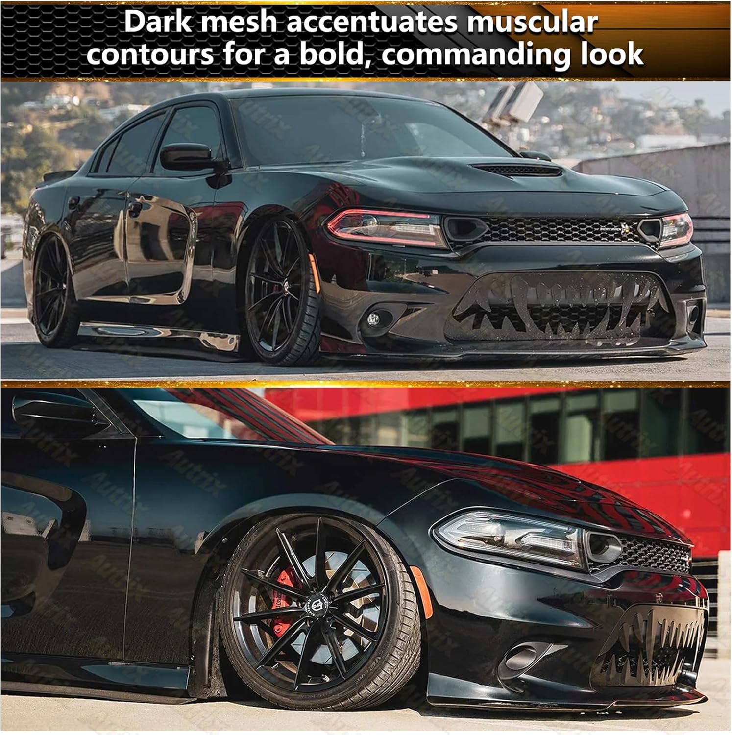 Front Bumper Grille Compatible With 2015-2024 Dodge Charger SRT Scat Pack Non-Widebody Front Upper Grille Black