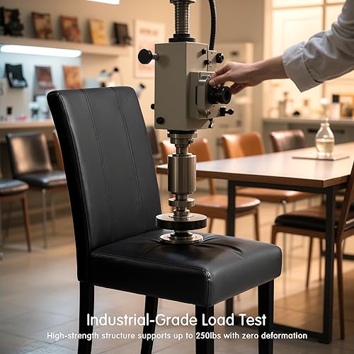 Vista 8 de CHUN YI Juego de 6 sillas de comedor de cuero, sillas laterales tapizadas Parsons para comedor, cocina, restaurante con patas de madera resistentes