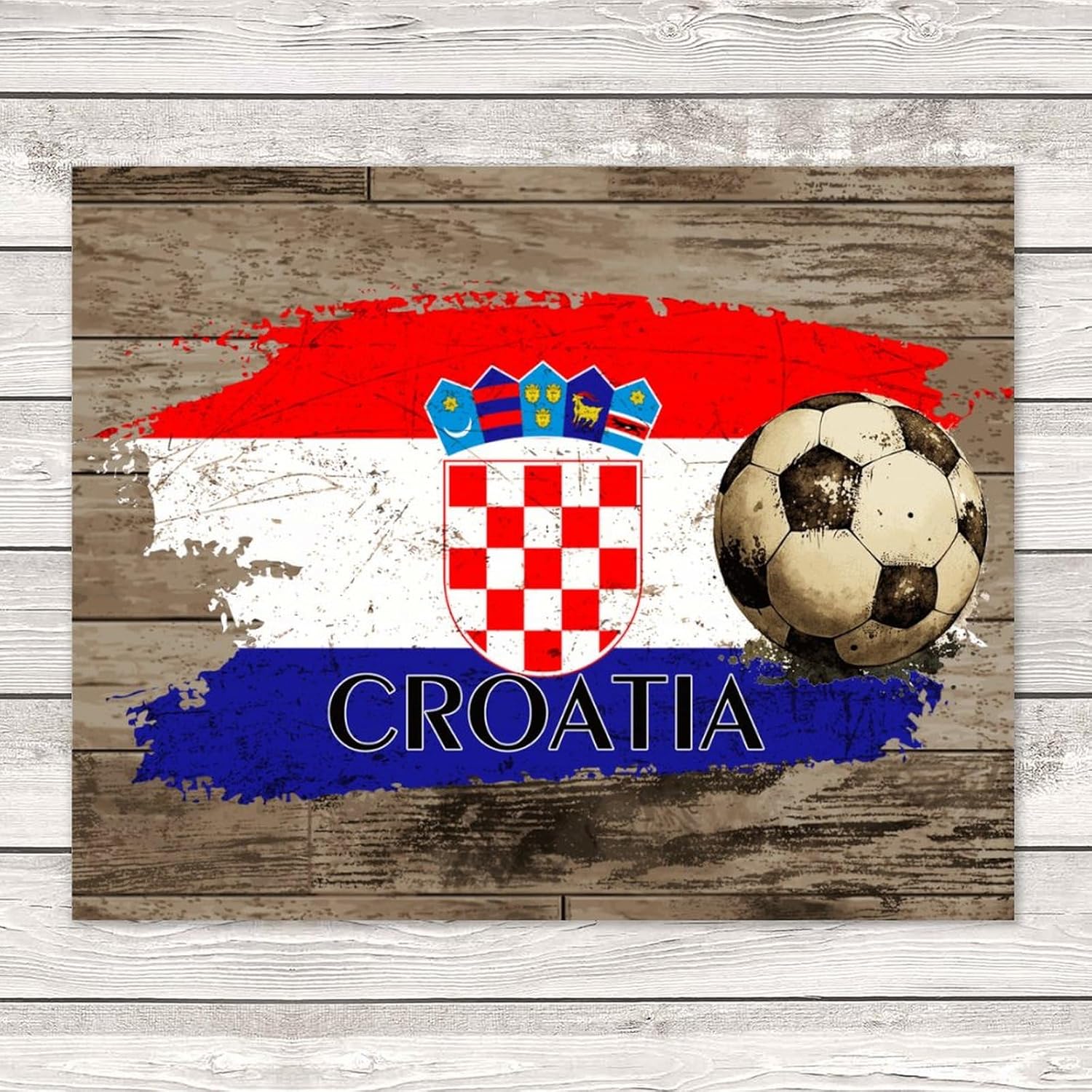 Football Theme Croatia Wood Pallet Wall Plaque Sign Farmhouse Nursery Wall Art Motto Decor Wood Plaque Country National Country Flags Sailor Sailing Wooden Plaque for Kitchen Bathroom 16x20 Inch