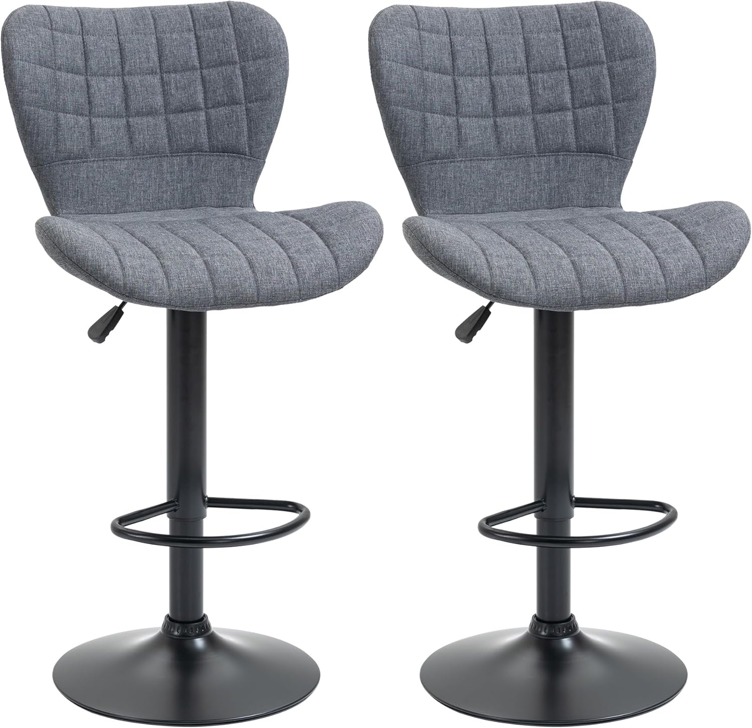 Bar Stools Set of 2, Adjustable Height Swivel Bar Chairs, LinenFeel Fabric Upholstered