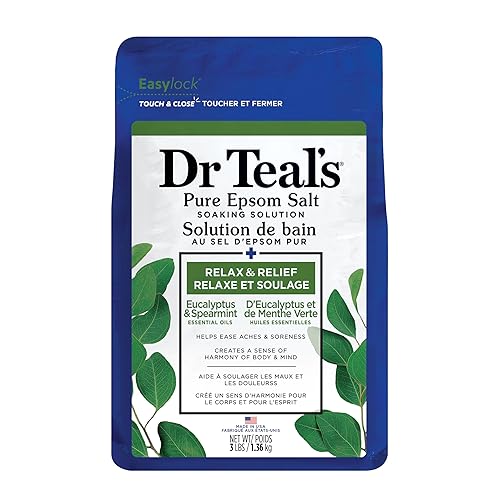 Dr Tealβs Salt Soak with Pure Epsom Salt, Relax & Relief with Eucalyptus & Spearmint, 3 lbs (Packaging May Vary)