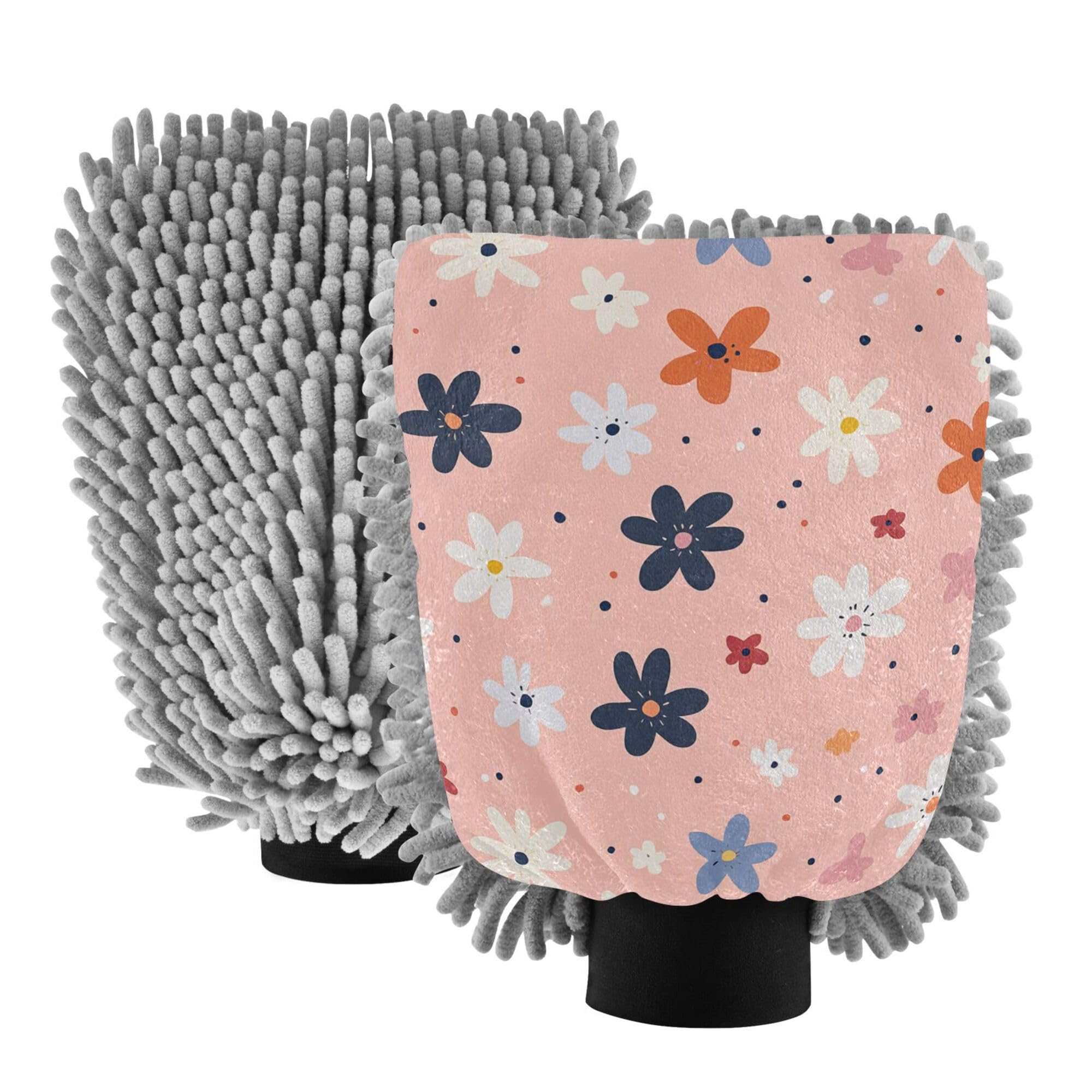 Beautiful Flowers Wash Mitt for Cars 11.8'' Cars Washing Mitts Non Scratch Clean Safe Mitt for Wash Drying