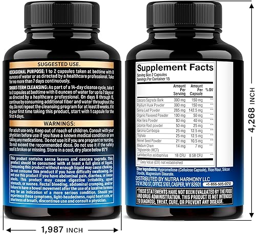 Miniatura 2 de Limpieza de colon - Limpieza de 15 días para mujeres y hombres - Senna  Cascara  Garcinia Cambogia  Probióticos y fibra - Digestión y