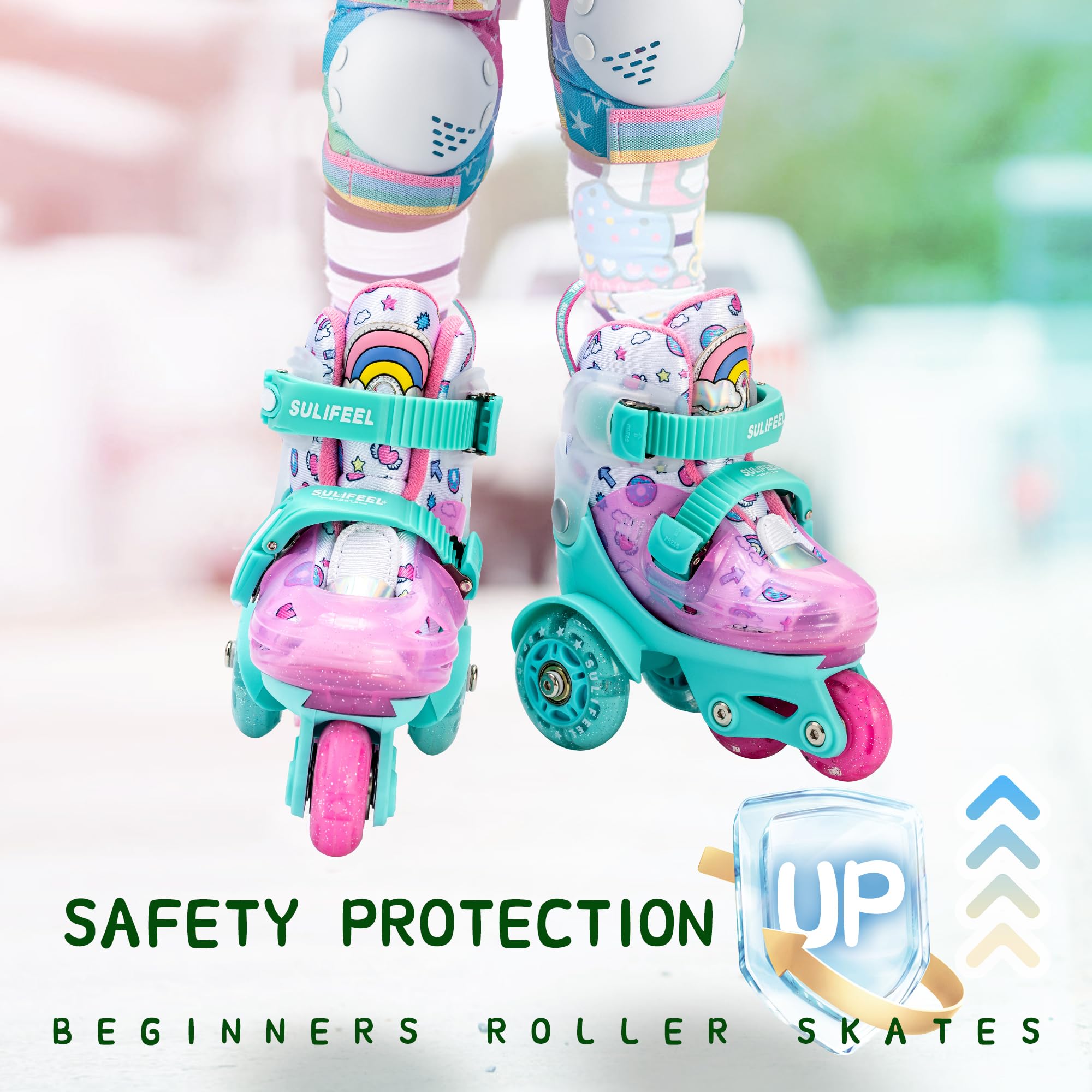 SULIFEEL Pattini a rotelle regolabili per bambini per ragazze e ragazzi, divertenti ruote illuminanti flash a tre punti di equilibrio tipo adatto per i principianti pattinaggio a rotelle al coperto