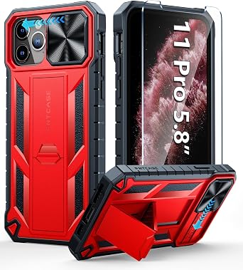 FNTCASE for iPhone 11-Pro Case with Kickstand & Slide Red