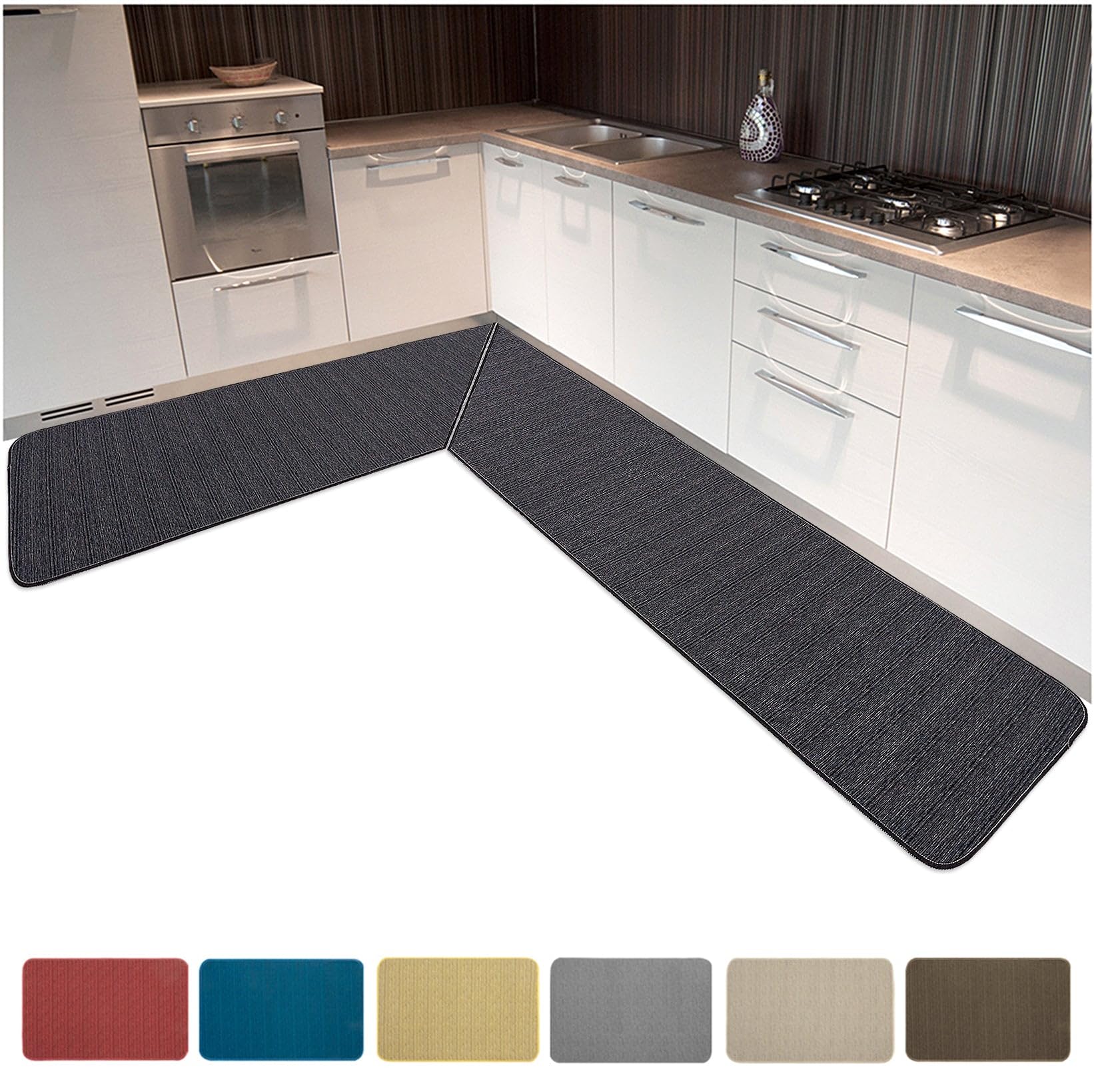 emmevi Tappeto per Cucina Angolare Personalizzabile Tappeto Cucina Antiscivolo Lavabile Assorbente 100% Made in Italy Tappeto da Cucina Angolare Disponibile Fino a 400 Cm
