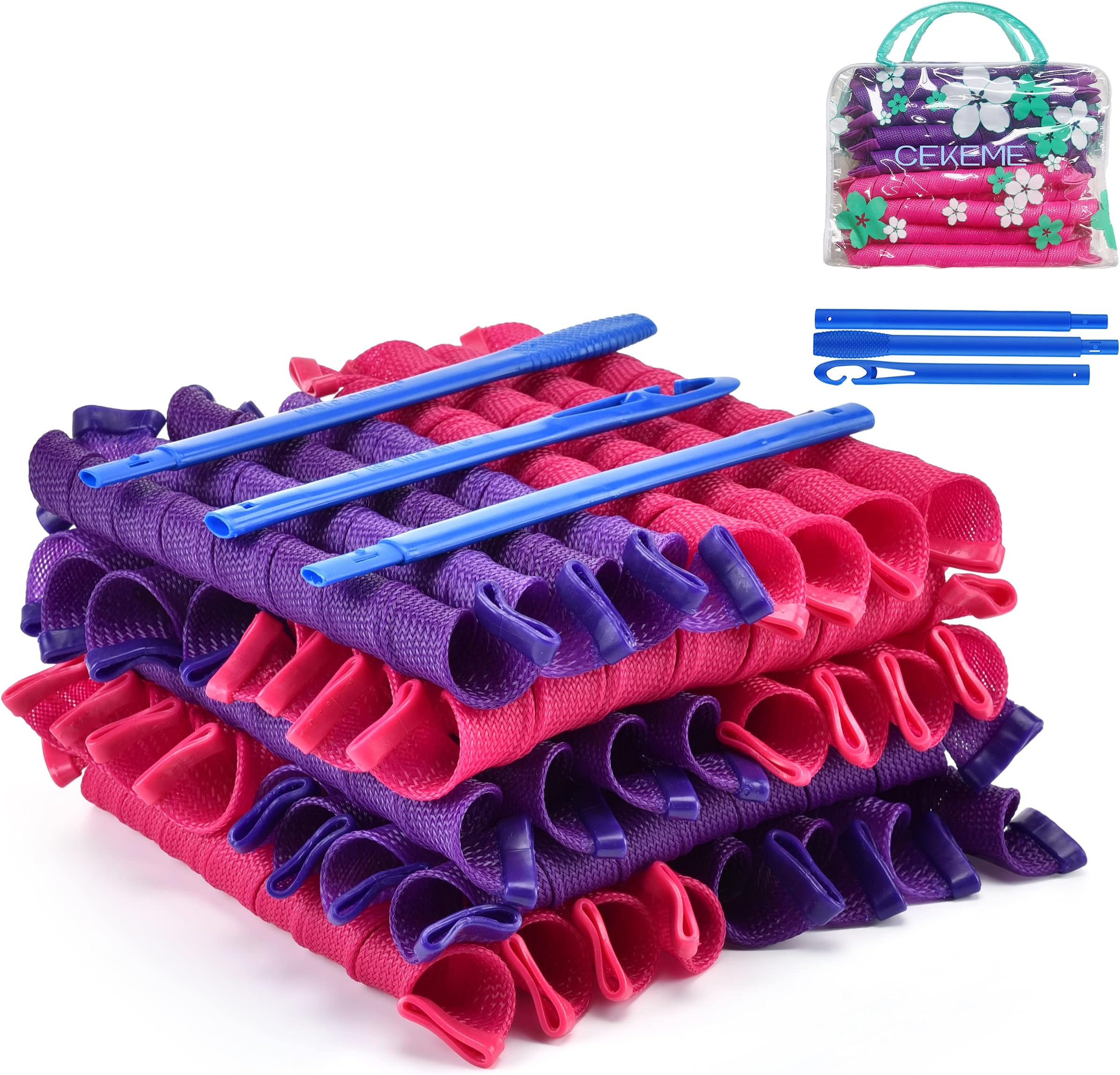 40pcs Hair Curlers for Long Hair Heatless Spiral Curlers Perm Rod Curls DIY Styling Kit 55cm/22inch No Heat Magic Hair Curlers for Long/Short/Wavy/Straight Hair