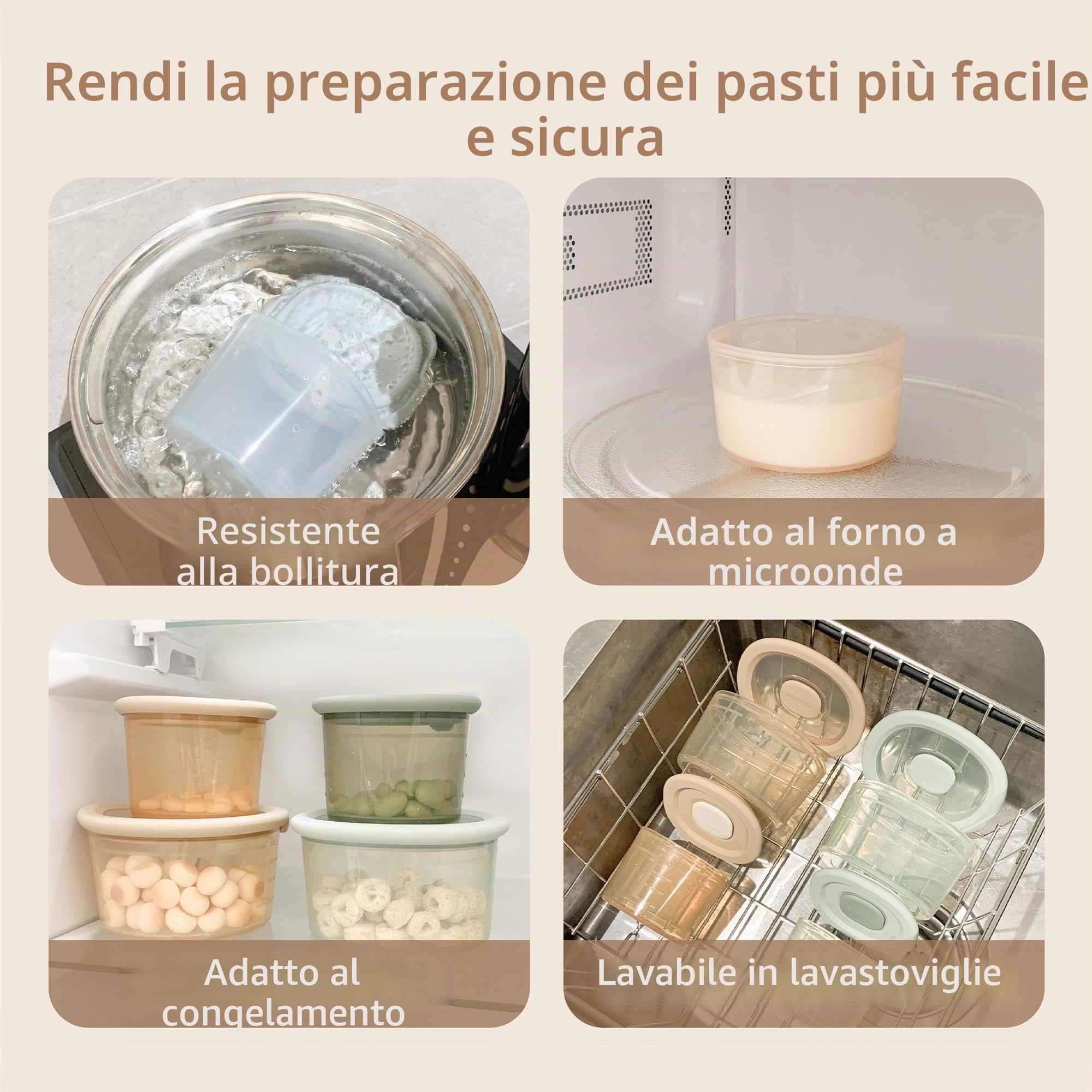 Moonkie Contenitori Pappa Neonati 240ml 3 Pezzi Silicone con Coperchio Senza BPA per Lavastoviglie Freezer Microonde