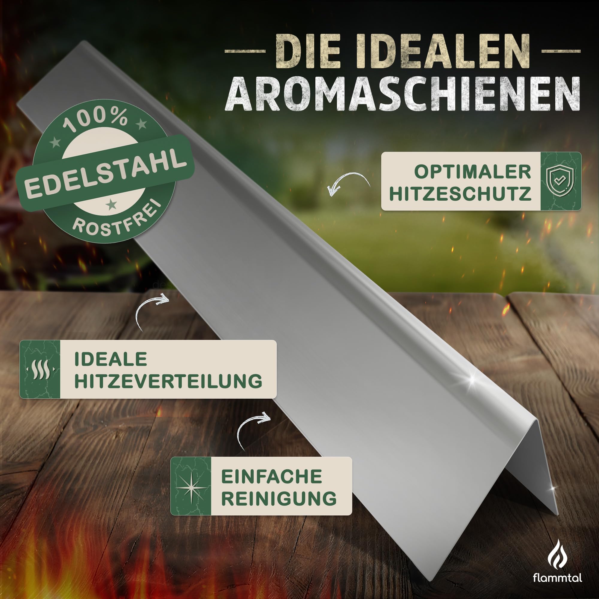flammtal - Rieles aromáticos FLAVE [5 unidades] - Para Weber Spirit 7636 [310/320/330] - Barras de sabor de alta calidad para Weber Spirit 320 a partir de 2013 - Acero inoxidable - Cubierta ideal para