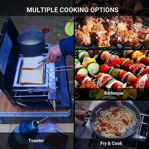 Miniatura 6 de FineFlame Estufa de propano para camping, 3 quemadores, 20400 BTU, estufa de campamento portátil, parrilla de propano AGA CSA, estufa de gas