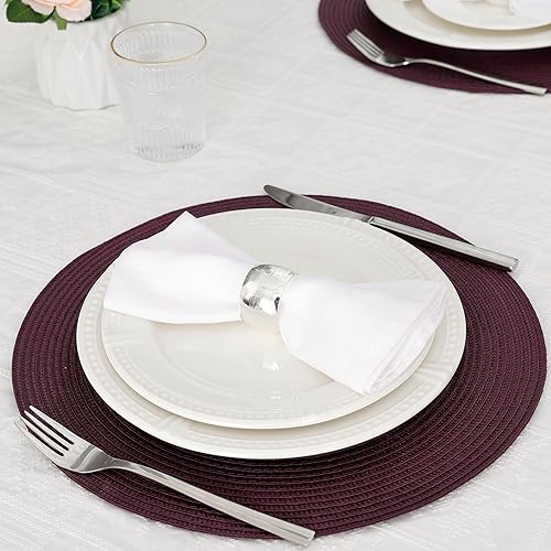 Miniatura 52 de HODJOY Mantel individual redondo tejido para interiores y exteriores, 15 pulgadas, juego de 6 unidades (aguamarina) Aqua,Negro,Verde lima,Azul