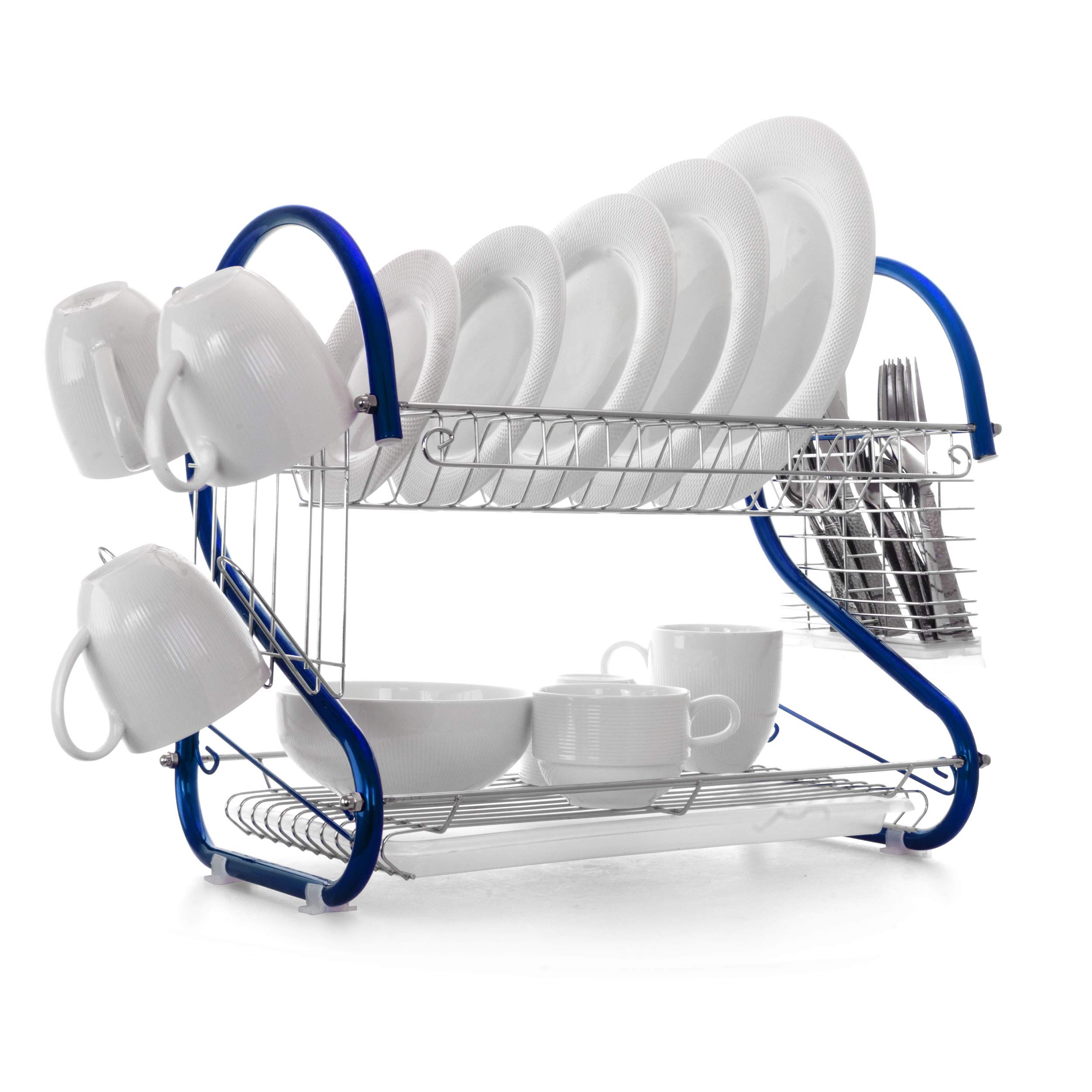 MegaChef 16 Inch Two Shelf Iron Wire Dish Rack in Blue