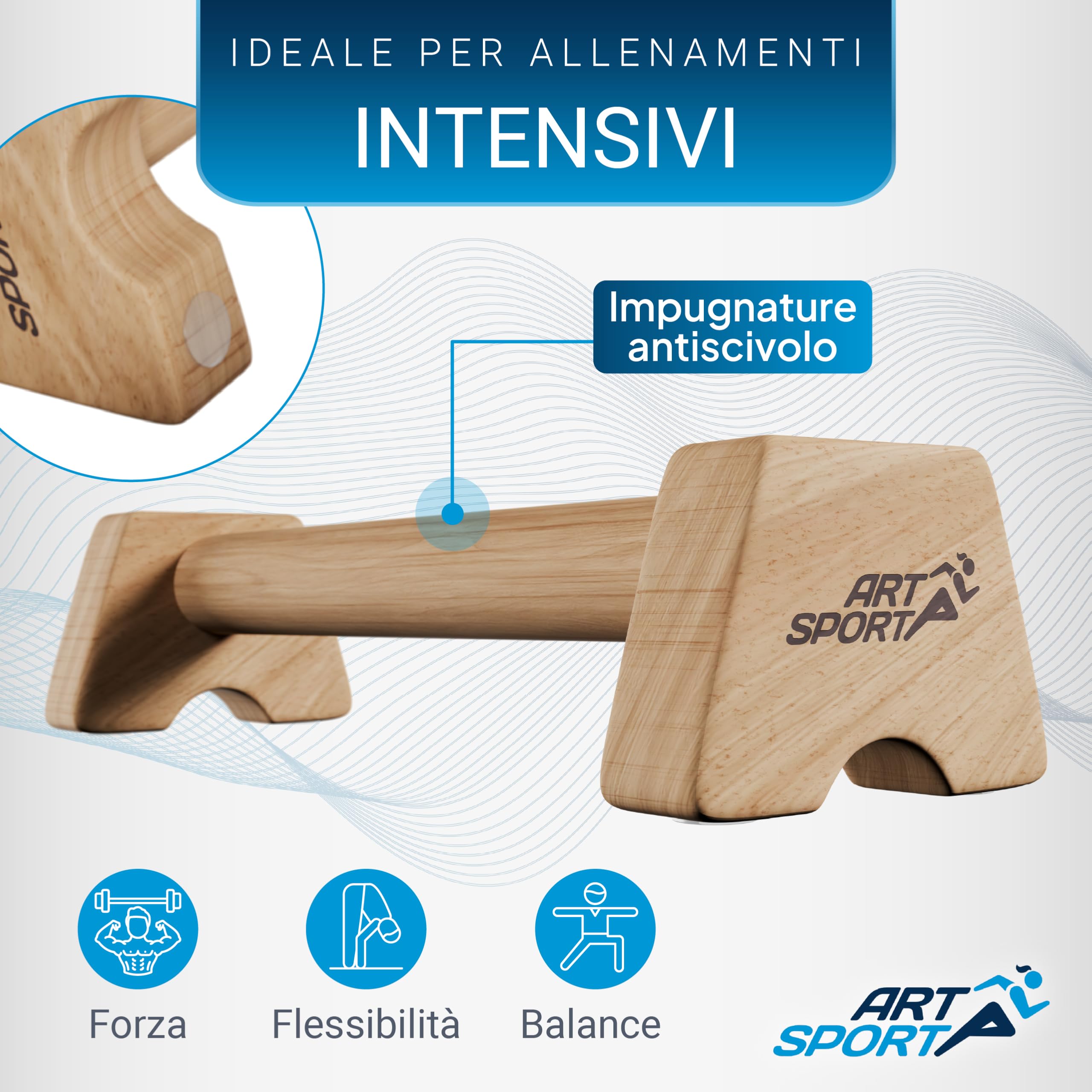 ArtSport Maniglie per flessioni in legno – Parallettes antiscivolo per calisthenics, allenamento a casa e all’aperto, attrezzi fitness palestra
