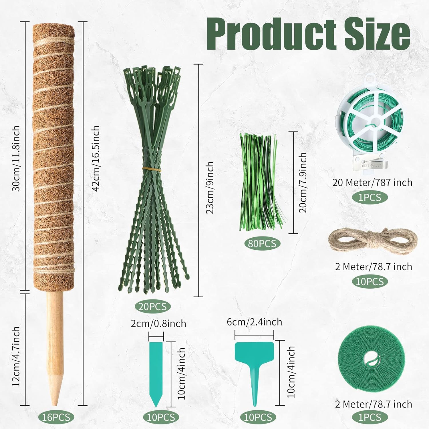 16 Pack Moss Pole for Plants Monstera 264 Inch Bendable Plant Pole Sticks Support Extension with Ropes Labels Tapes Tie Strap Locking Straps Green Twist Ties for Indoor Climbing Creepers