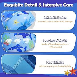 MoKo Toddler Swim Vest - Cute Toddler Floaties with Emergency Whistle for Boys and Girls 13-20-30 lbs Water Wings Arm Band Floaties Swim Training Equipment for Beach Swimming Pool Sea, Blue Shark