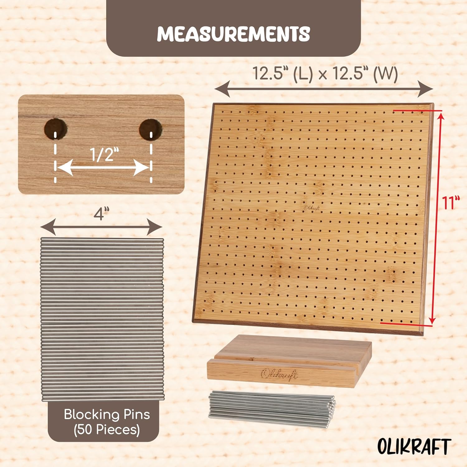 Olikraft 12.5" Crochet Blocking Board with Pegs 50 Pins - Granny Square Blocking Boards for Crochet Projects - Yarn Supplies Tools and Accessories and Gadgets