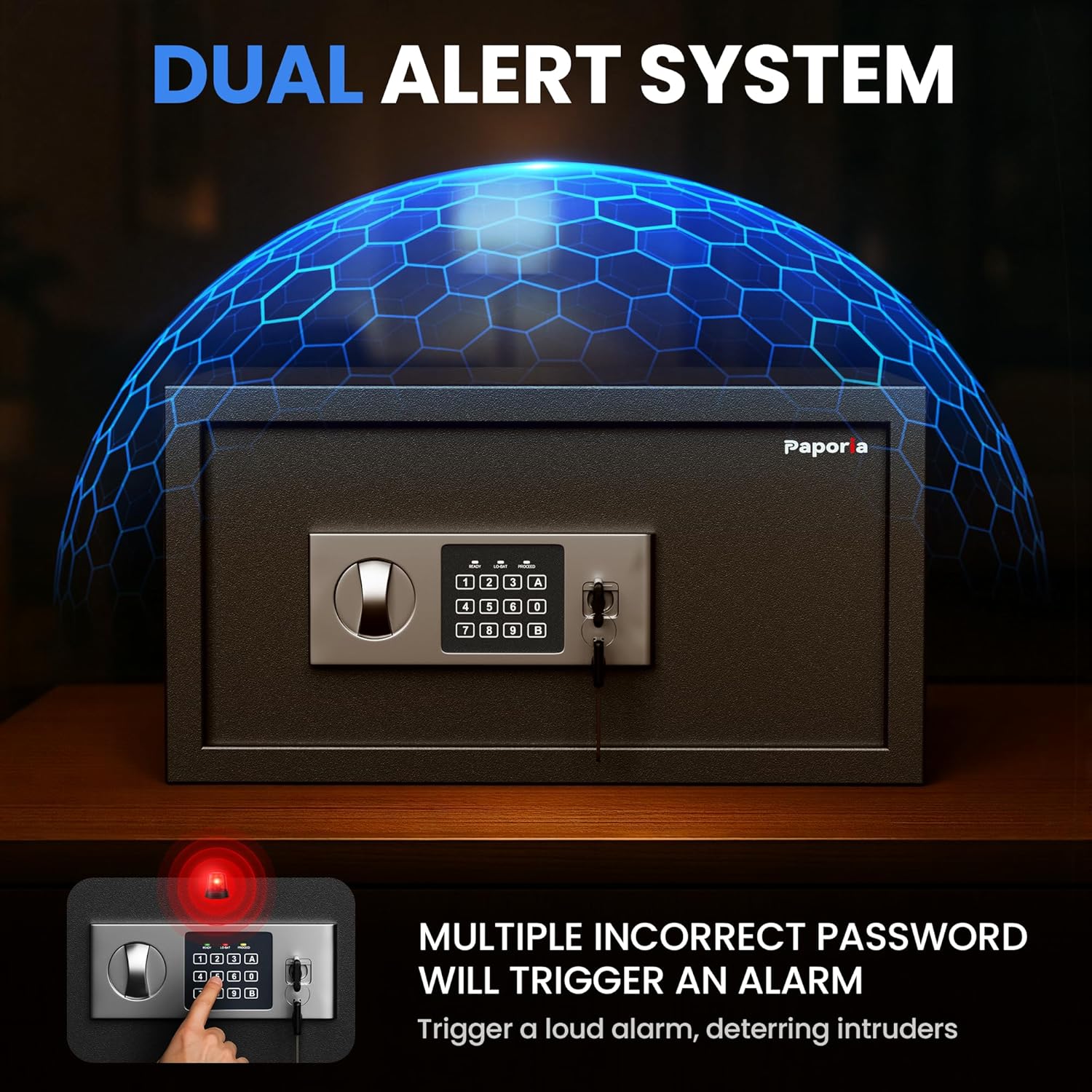 1 Cubic Feet Safe Box, Digital Security Lock Box with Shelf & Keypad & Combination, Alloy Steel Digital Home Safe for Home, Office, Hotel or Business, 17"W x 14.57"D x 9.25"H