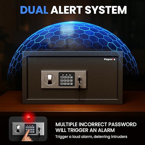 Miniatura 7 de Caja fuerte de 1 pie cúbico, caja de seguridad digital con estante, teclado y combinación, caja fuerte digital de acero de aleación para el hogar,