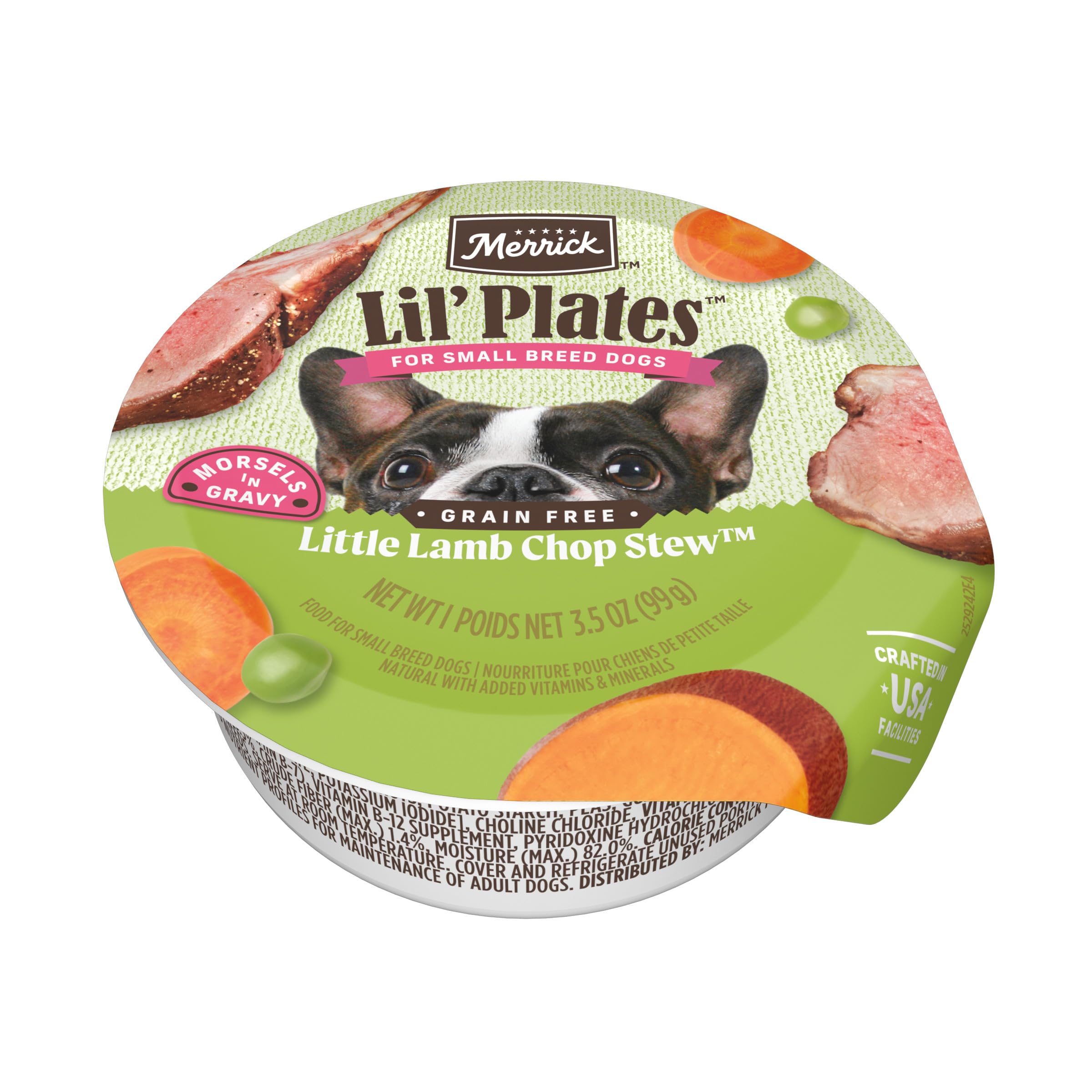 Merrick Lil’ Plates Grain Free And Gluten Free Natural Wet Dog Food For Small Dogs, Soft Little Lamb Chop Stew - (Pack of 12) 3.5 oz. Tubs