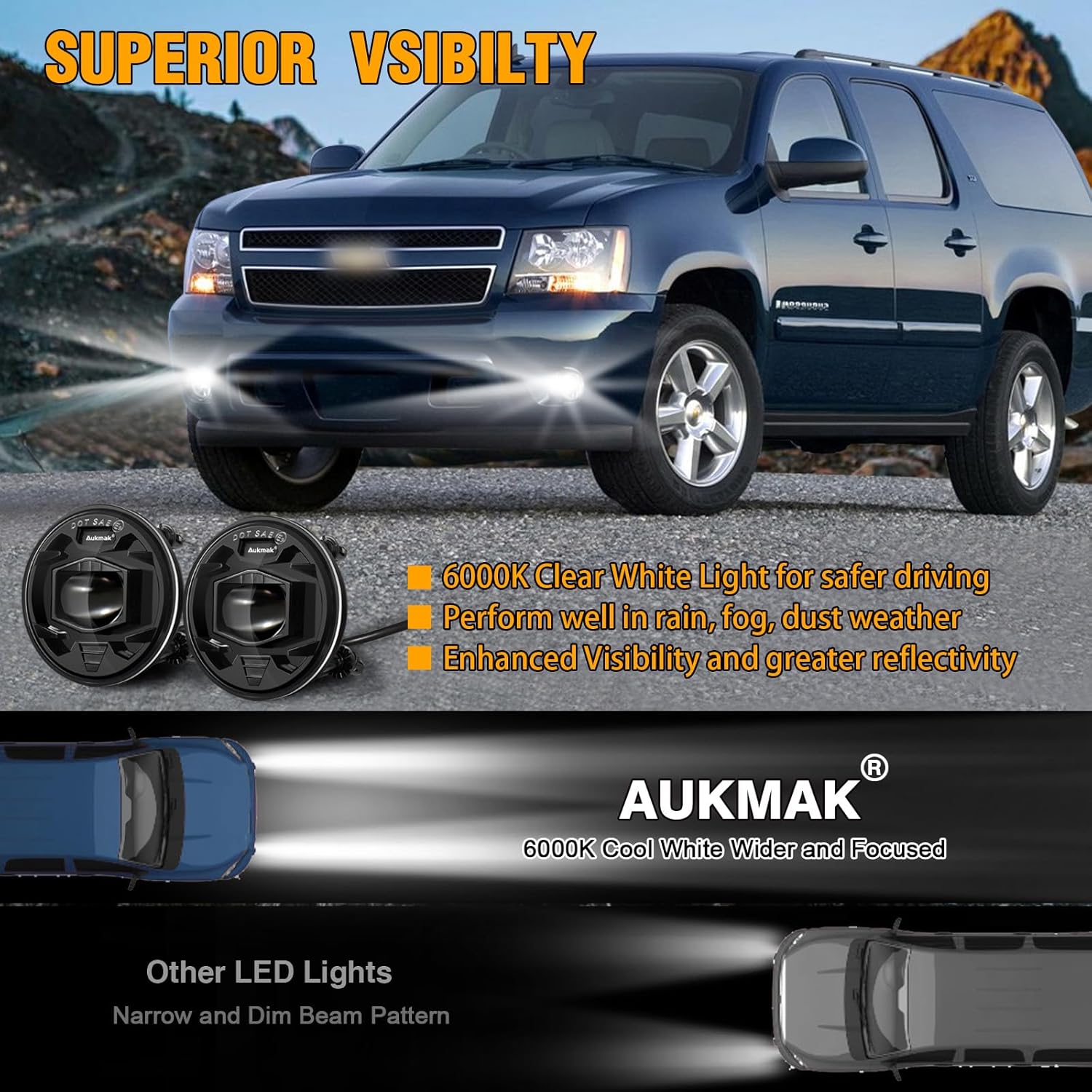 Upgraded LED Fog Lights Assembly for Suburban Tahoe 2007-2014, Avalanche 2007-2013, Camaro 2010-2013, Colorado 2015 2016, Silverado 2015, for GMC Acadia Yukon Replacement Lamp