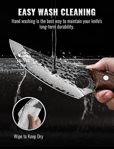 Vista 5 de Emojoy Cuchillo de chef de Damasco, cuchillo de cocina de acero Damasco de 67 capas con acabado martillado negro, cuchillos japoneses para el hogar