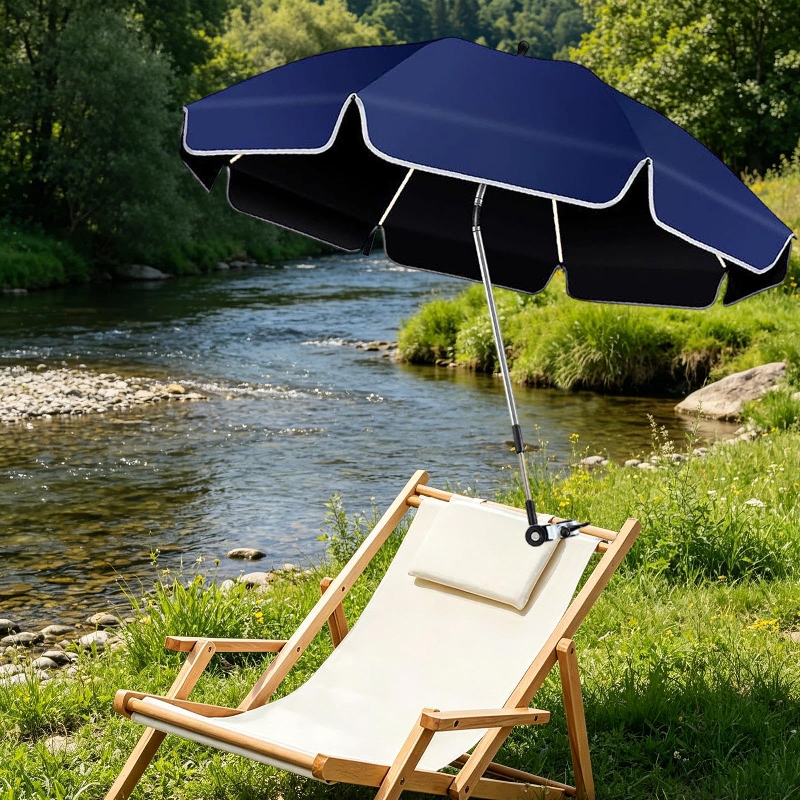 Generico Parasol z klipsem na krzesło - 360° regulowany dach z klipsem i ochroną przed promieniowaniem UV, parasol wędkarski z zaciskami - na zewnątrz kemping plaża ogród wędkowanie balkon wakacje