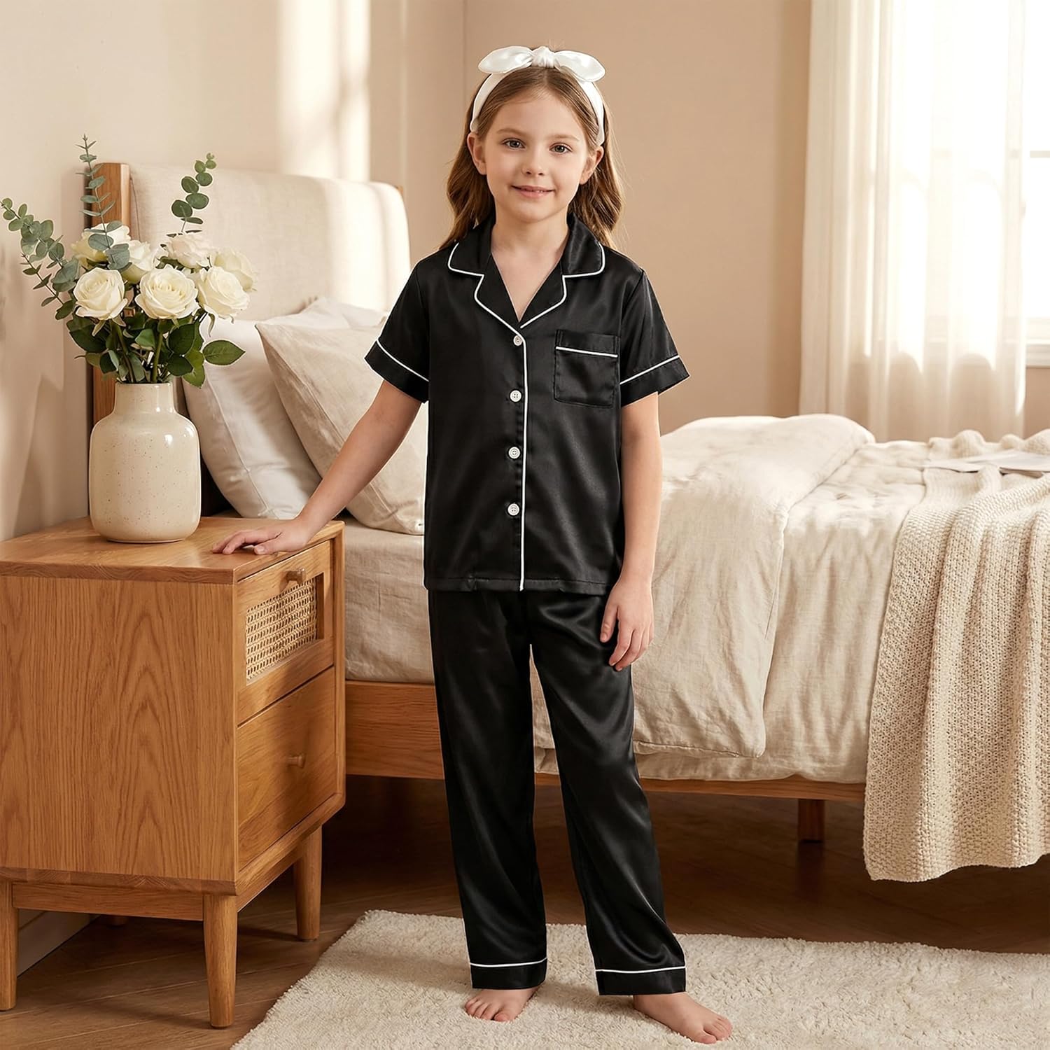 HONGTEYA 3 Piece Girls Clothes Sets, Silk Satin Teens Outfit Size 8-15 Years - Image 4