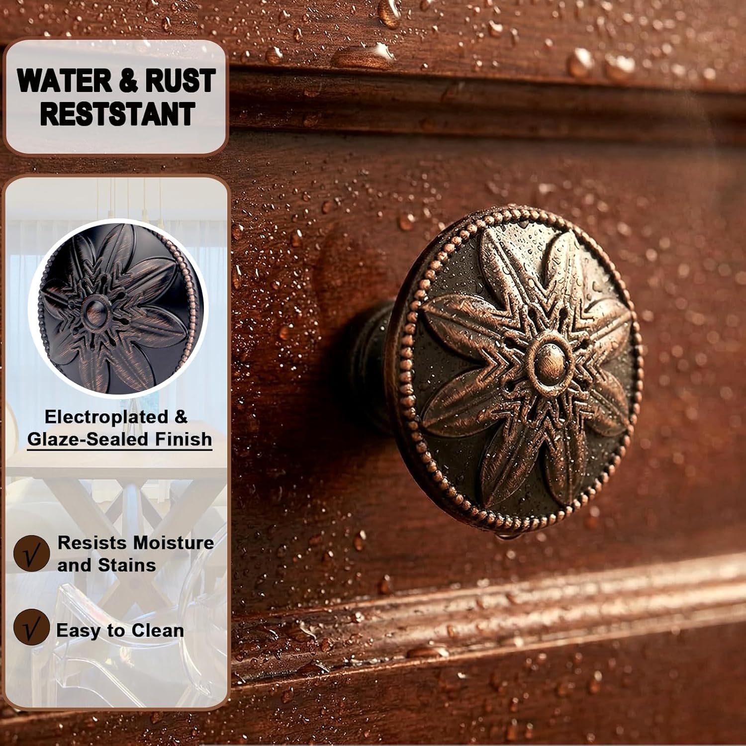 8 Pack - Oil Rubbed Bronze Knobs for Kitchen Cabinets and Drawers Flower Cabinet Drawer Dresser Knobs and Pulls,1-2/5” Dia Round Bronze Furniture Hardware knobs for Bathroom Vanity Cabinet Door