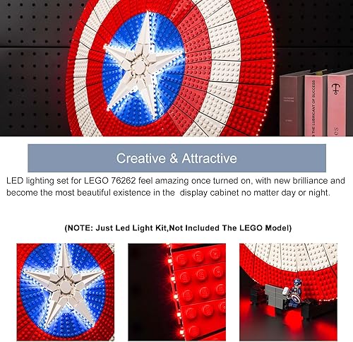 Miniatura 3 de BrickBling Luces LED para Lego Captain America's Shield, kit de luz creativa compatible con Lego 76262 (solo luces, sin modelo)